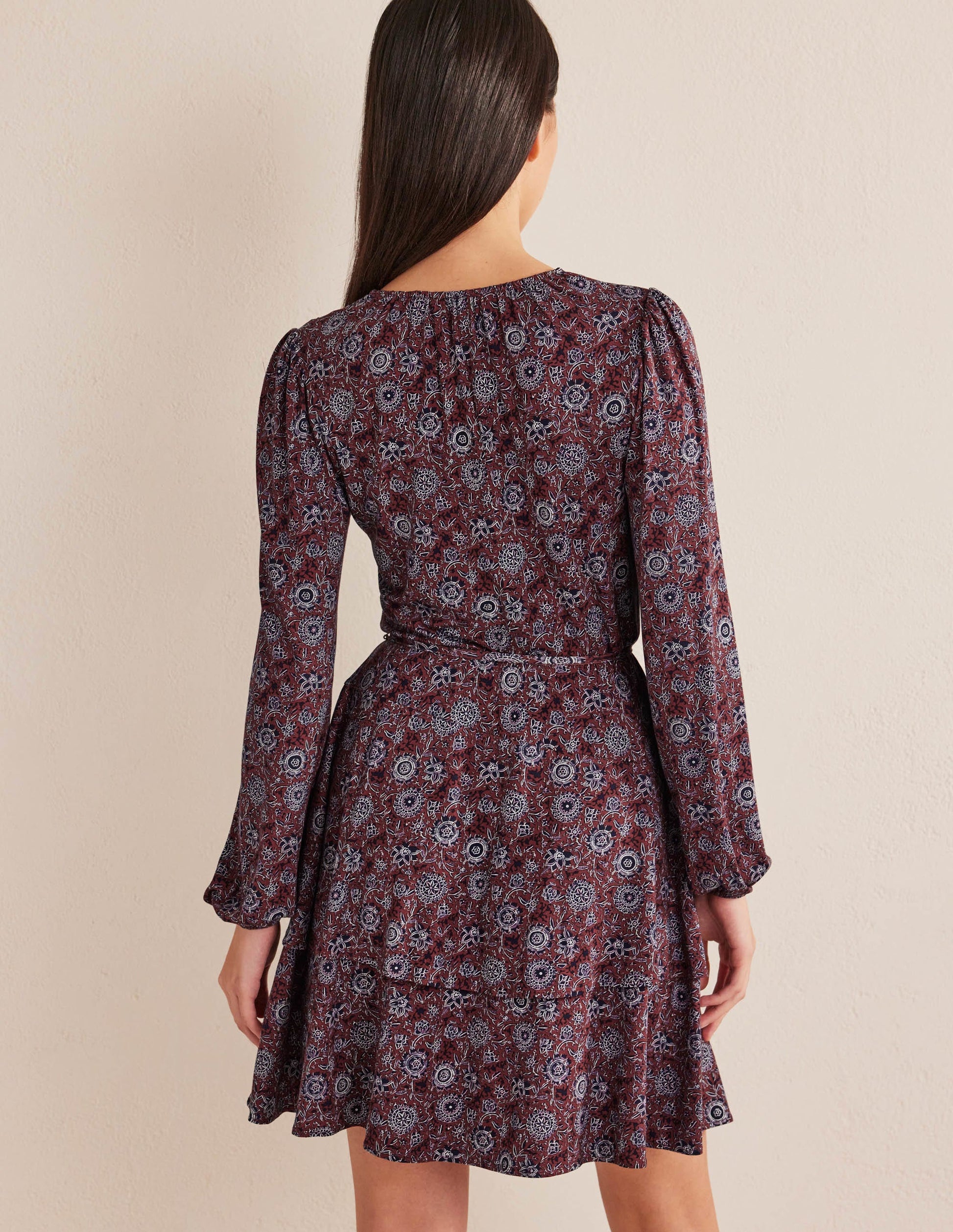 Tiered Mini Jersey Dress-Spiced Apple, Floral Tapestry-3