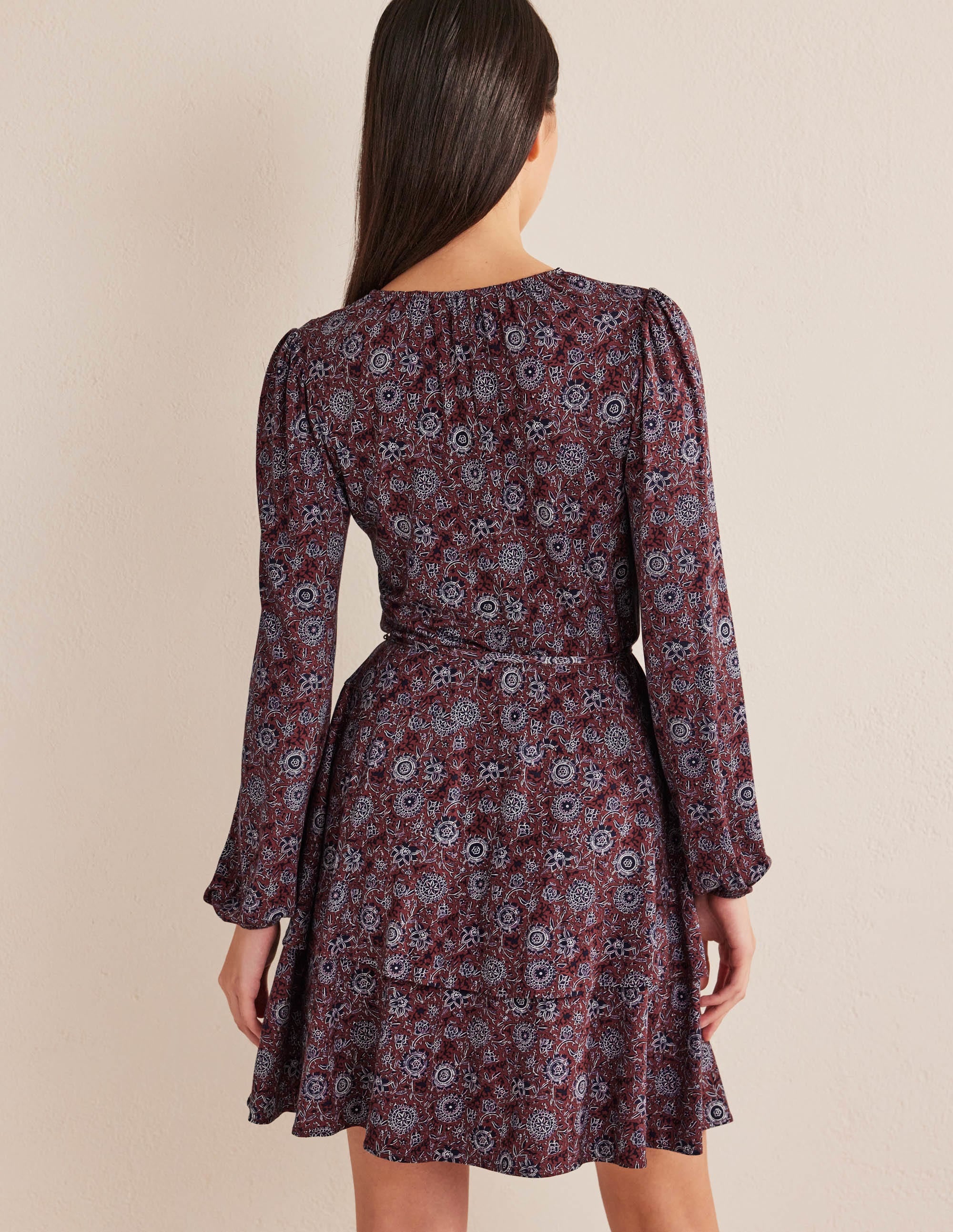 Tiered Mini Jersey Dress-Spiced Apple, Floral Tapestry - Image 3