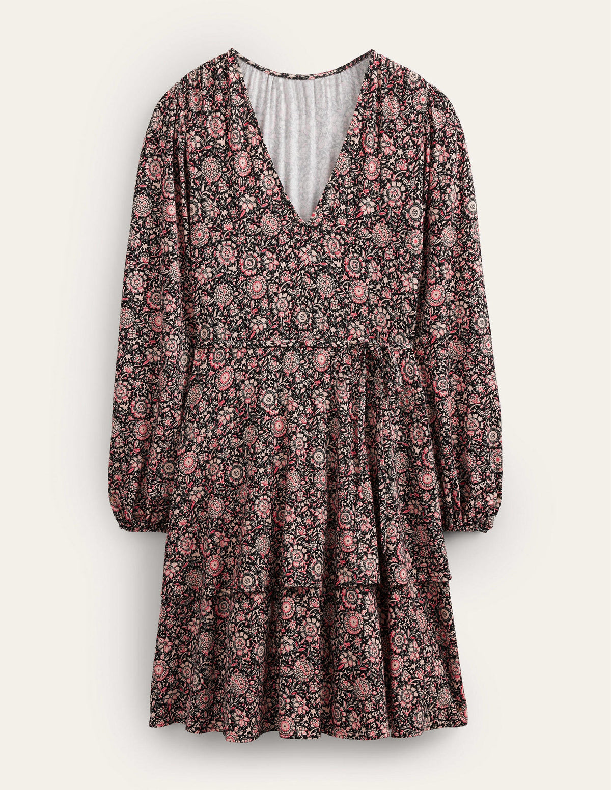 Tiered Mini Jersey Dress-Popcorn, Floral Tapestry-6
