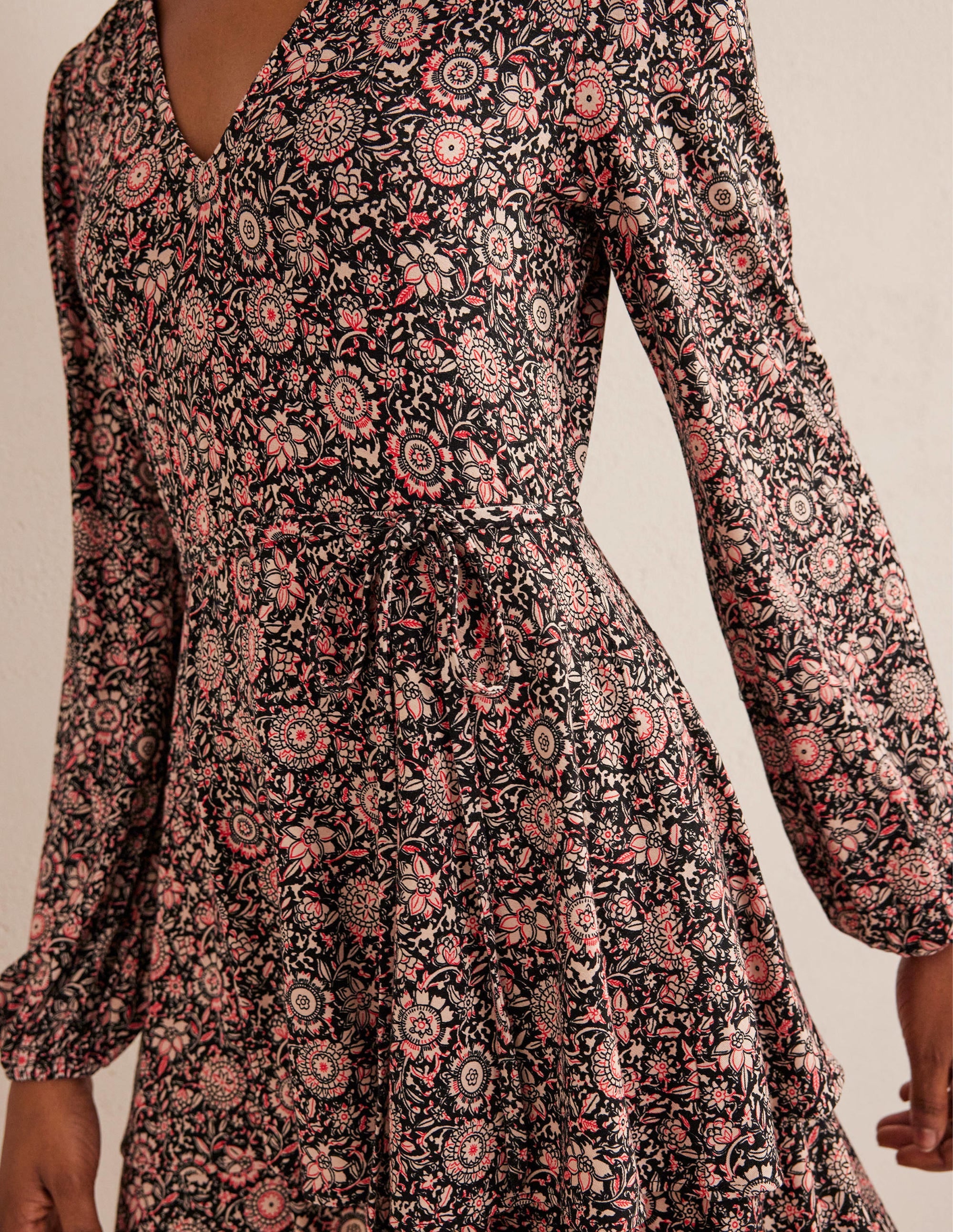 Tiered Mini Jersey Dress-Popcorn, Floral Tapestry - Image 2