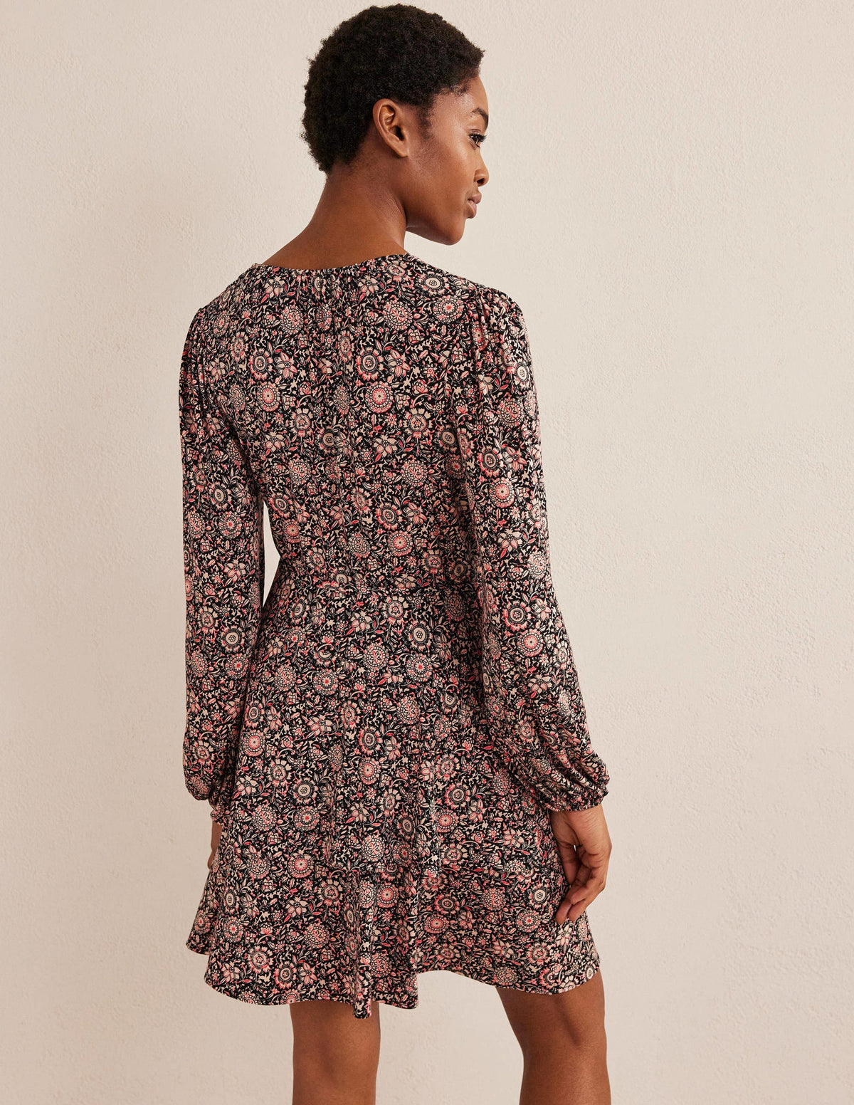 Tiered Mini Jersey Dress-Popcorn, Floral Tapestry-3