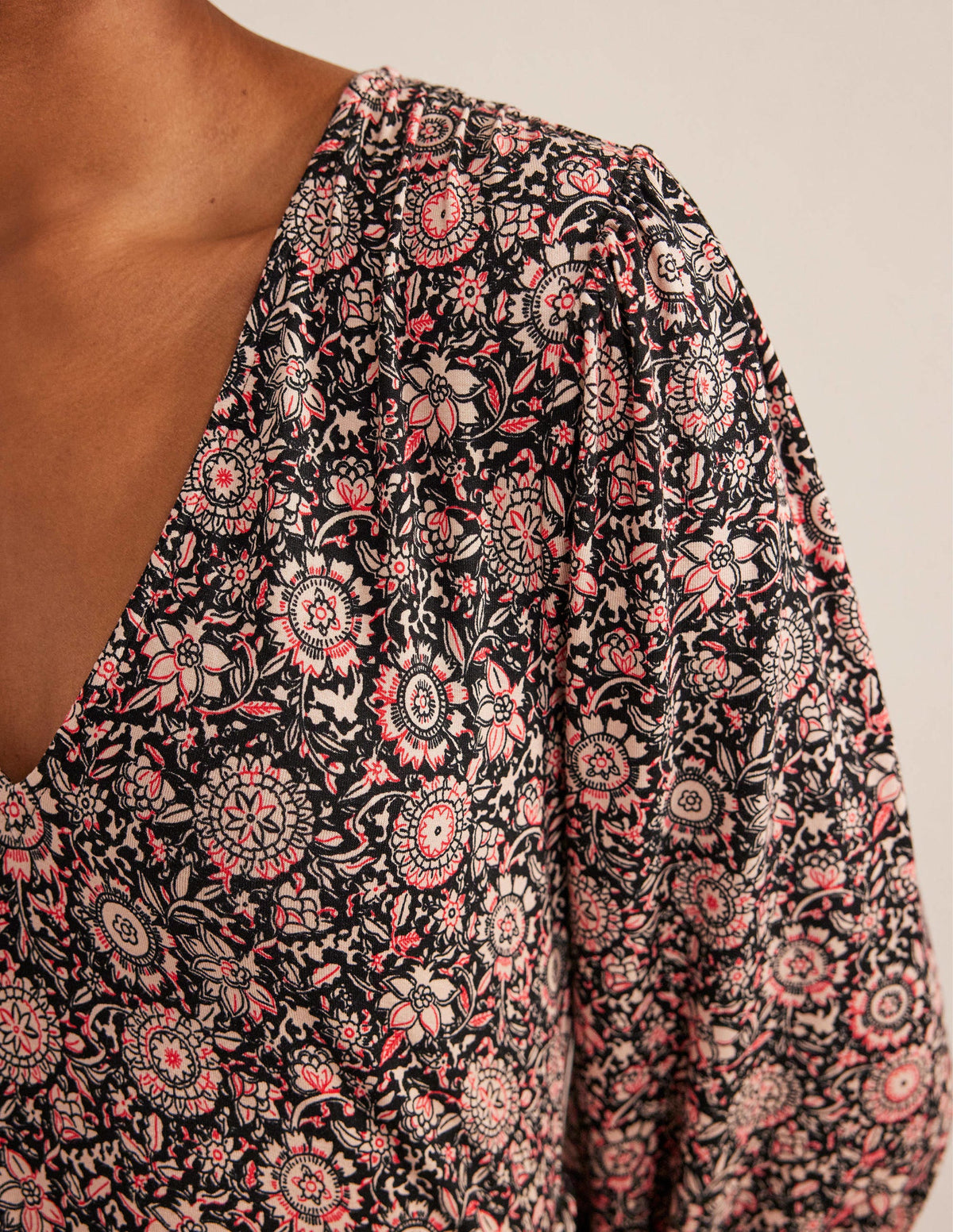 Tiered Mini Jersey Dress-Popcorn, Floral Tapestry - Image 5