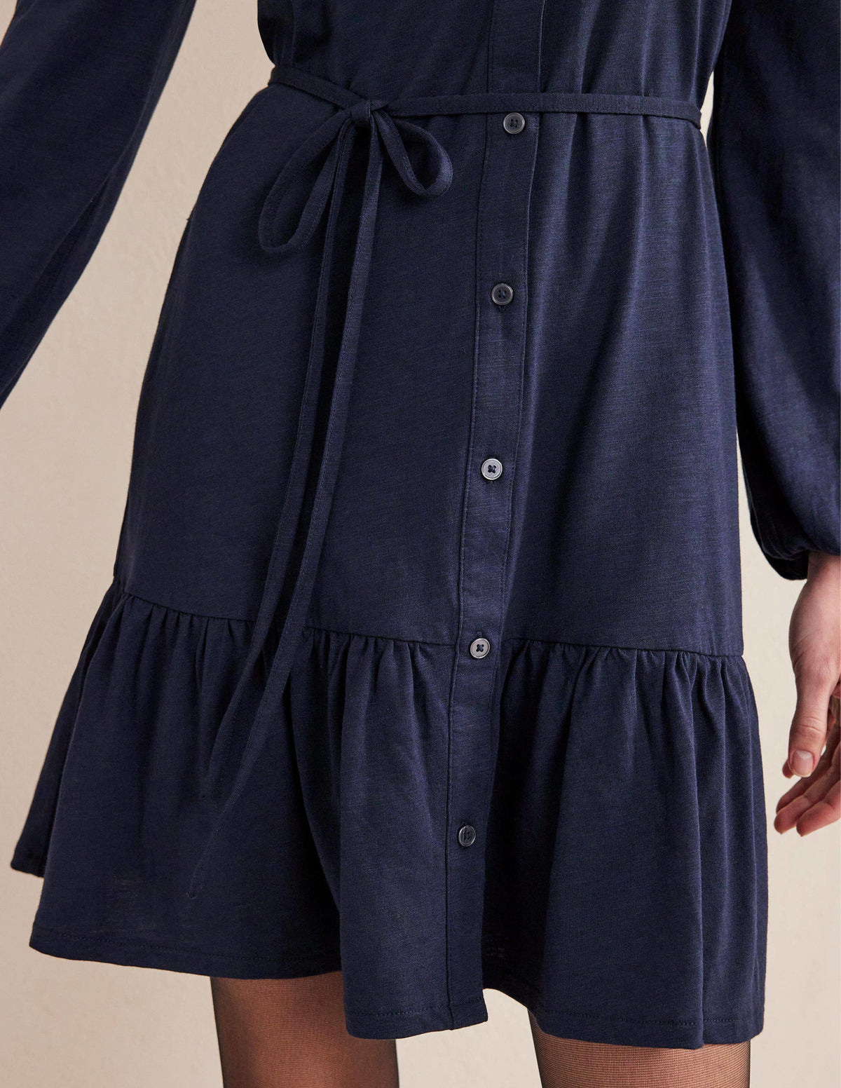 Tiered Jersey Shirt Mini Dress-Navy-2