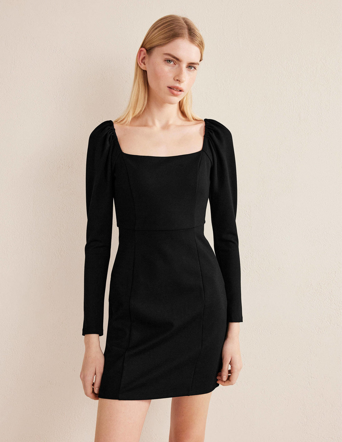 Square Neck Mini Jersey Dress-Black - Image 1