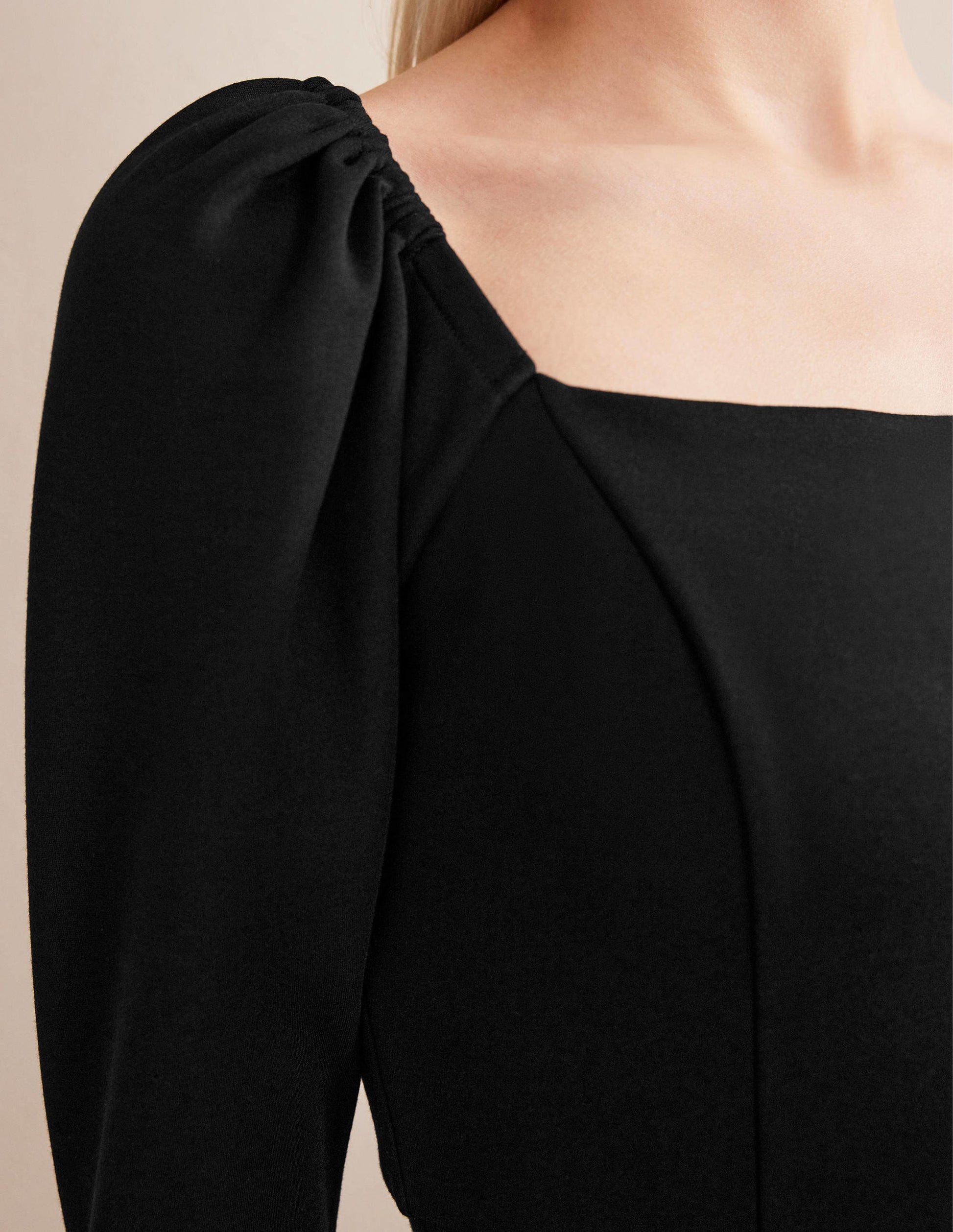 Square Neck Mini Jersey Dress-Black-4