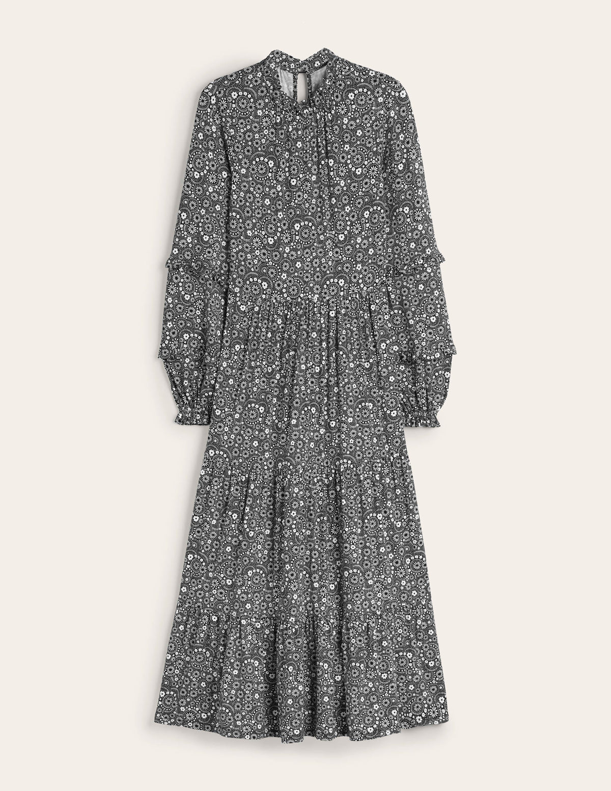 Tier Insert Midi Jersey Dress-Black, Dotty Daisy - Image 6