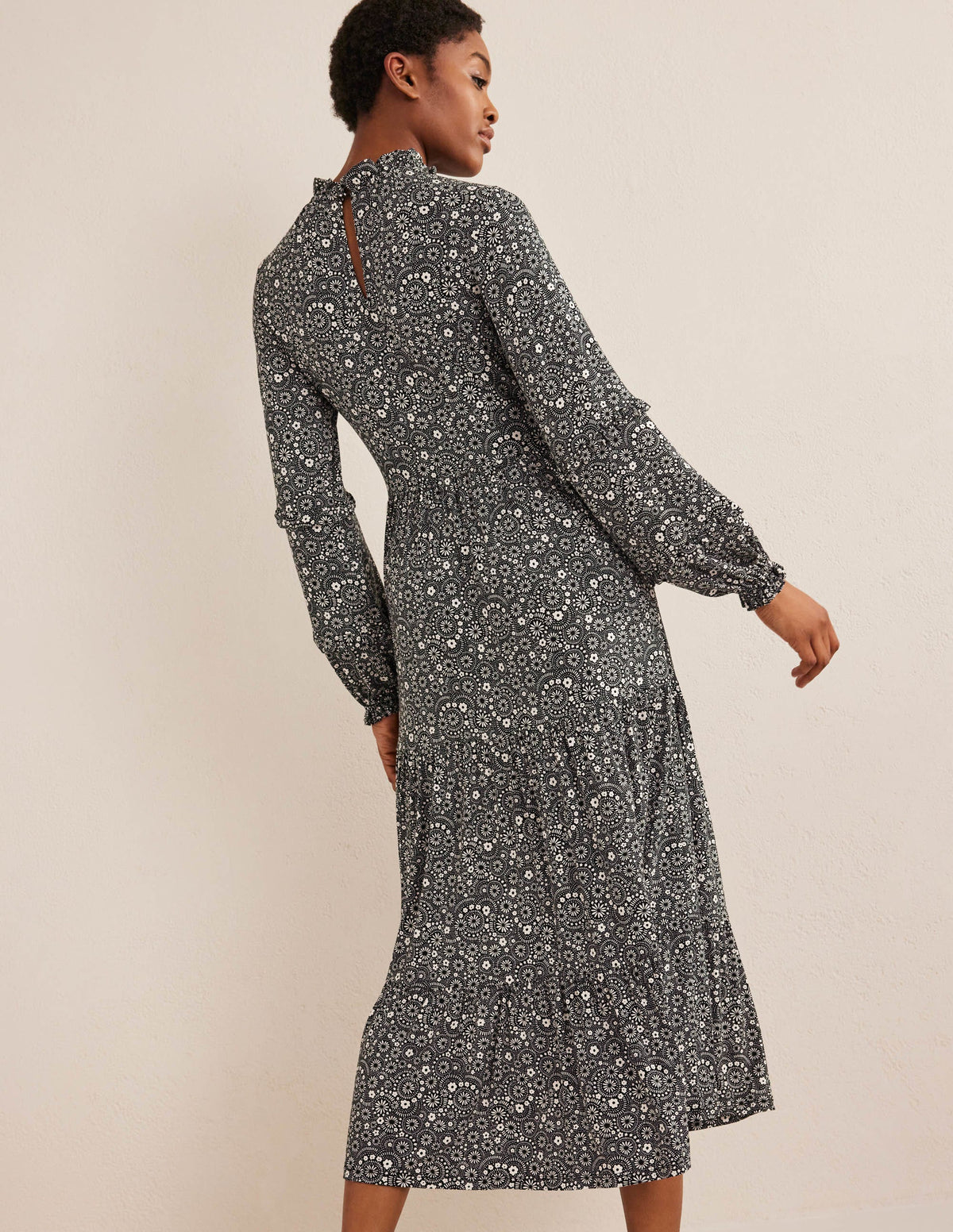 Tier Insert Midi Jersey Dress-Black, Dotty Daisy-3