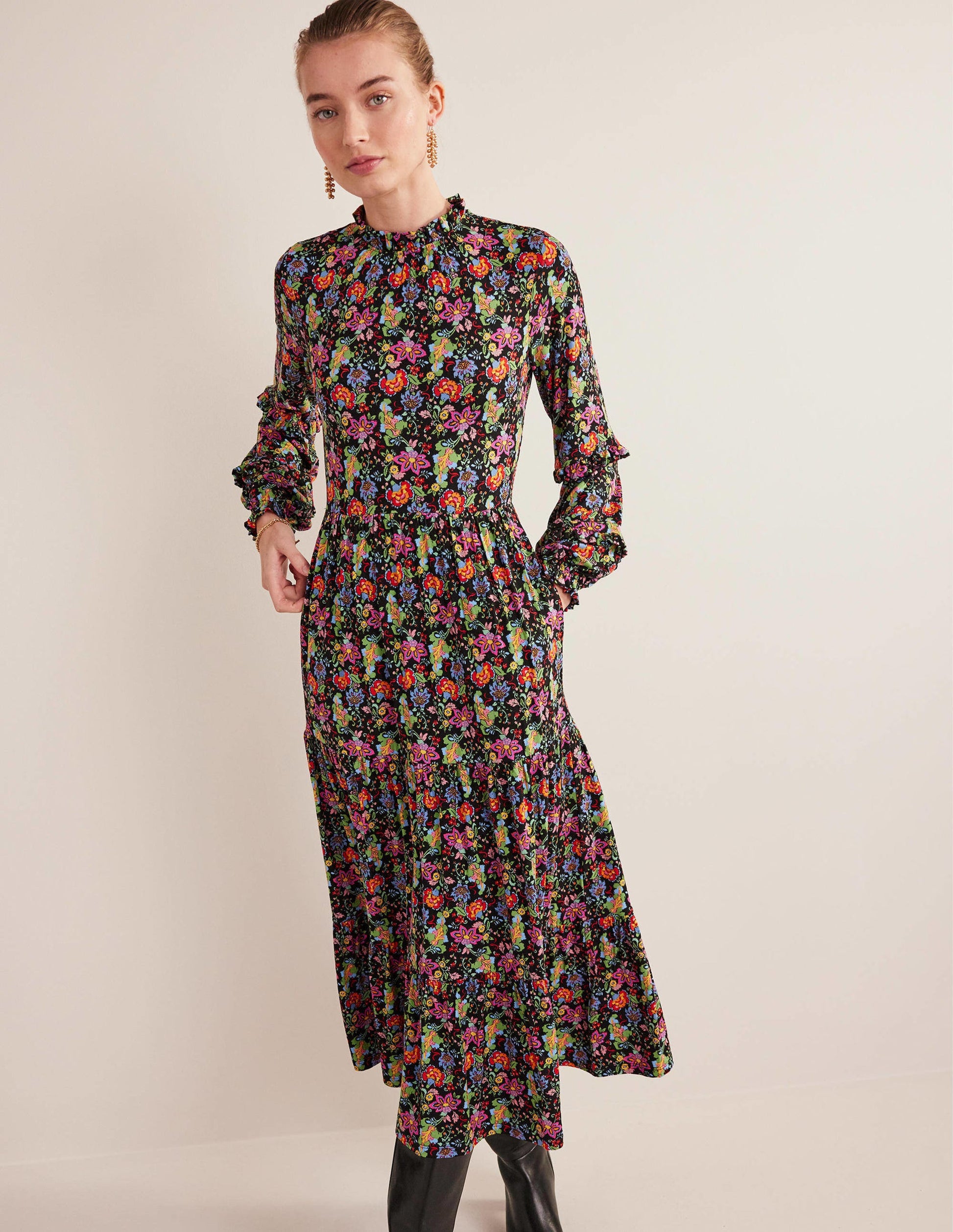 Tier Insert Midi Jersey Dress-Multi, Carnation Garden-1