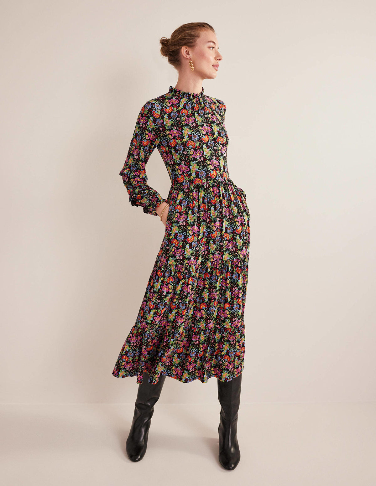 Tier Insert Midi Jersey Dress-Multi, Carnation Garden-2