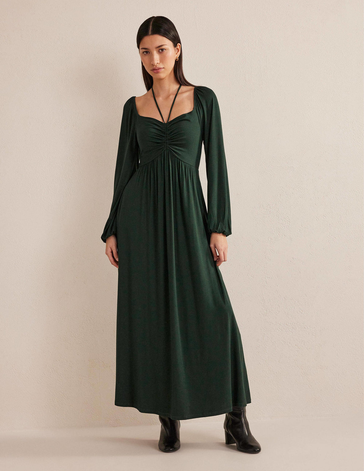 Tie Detail Jersey Maxi Dress-Cavolo Nero - Image 1