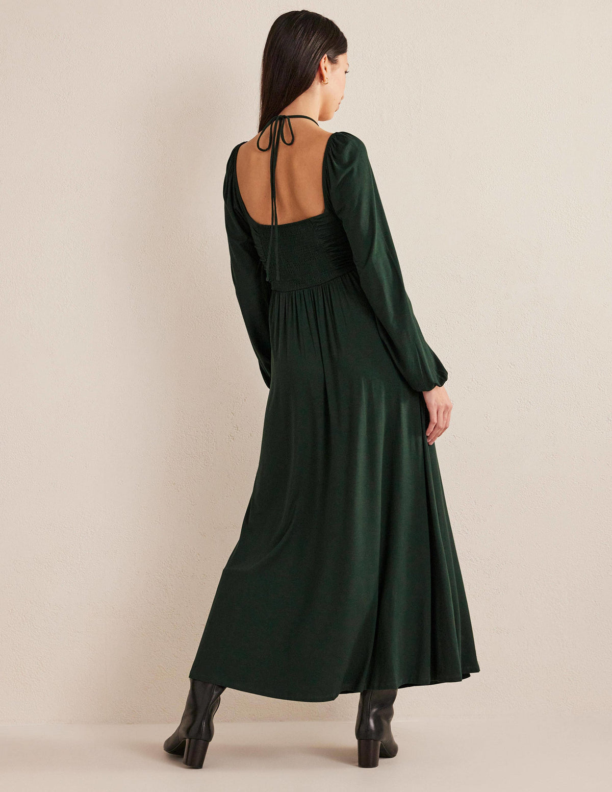 Tie Detail Jersey Maxi Dress-Cavolo Nero - Image 3