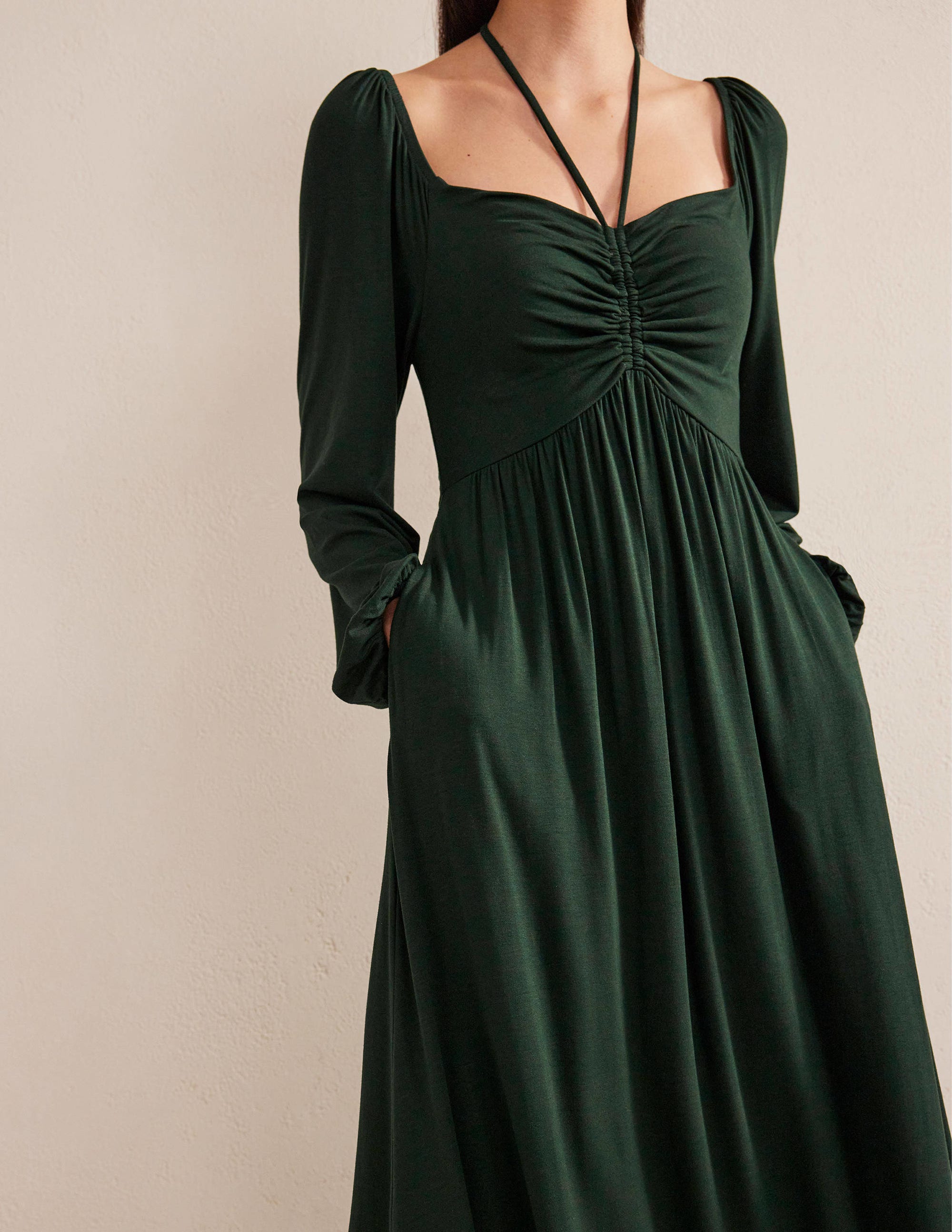 Tie Detail Jersey Maxi Dress-Cavolo Nero - Image 5