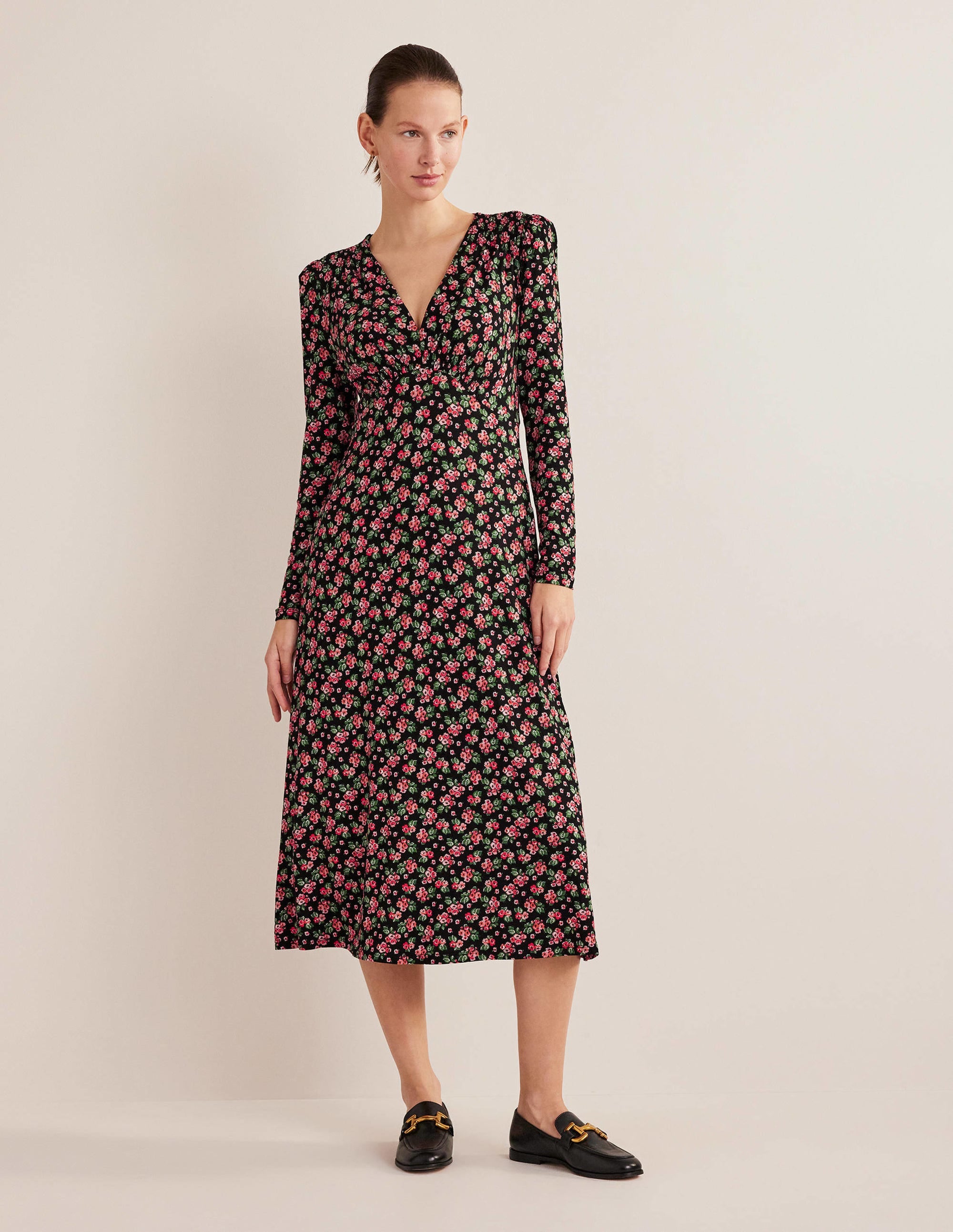 Jersey Midi Tea Dress-Black, Diamond Rose - Image 1