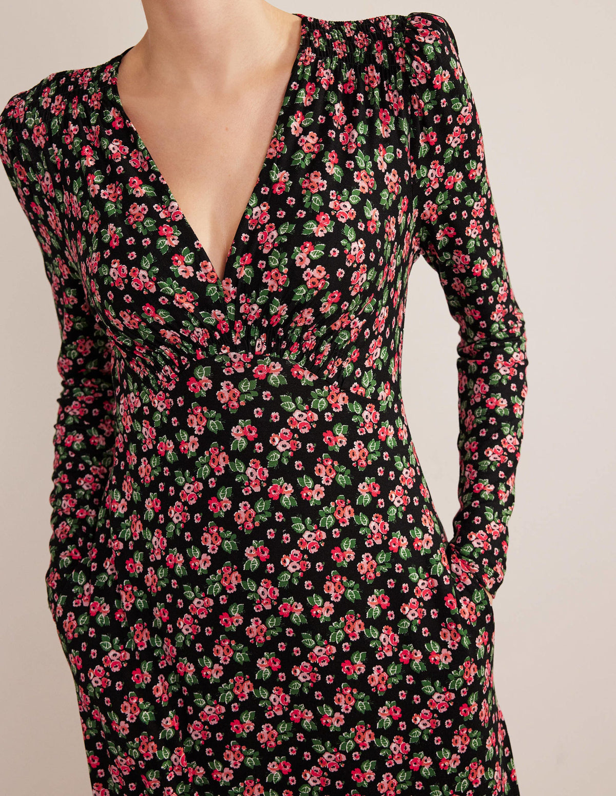 Jersey Midi Tea Dress-Black, Diamond Rose-2