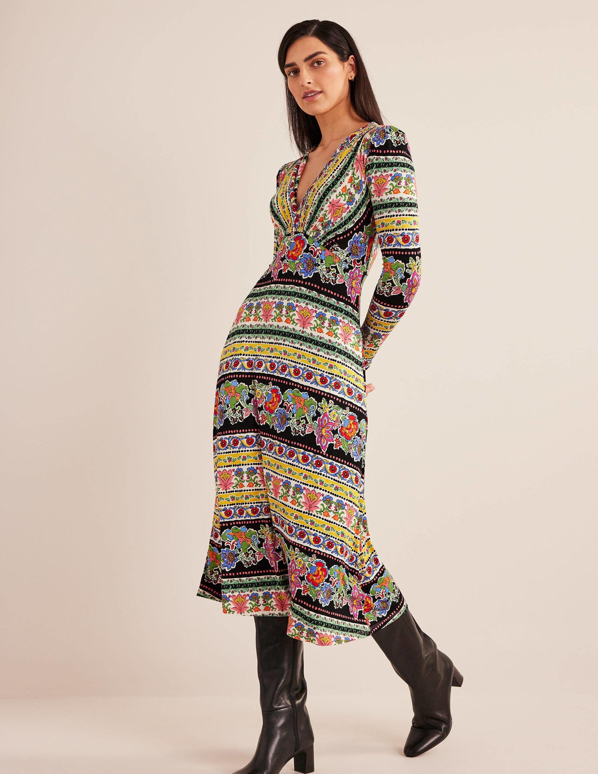 Jersey Midi Tea Dress-Multi, Carnation Bloom-1