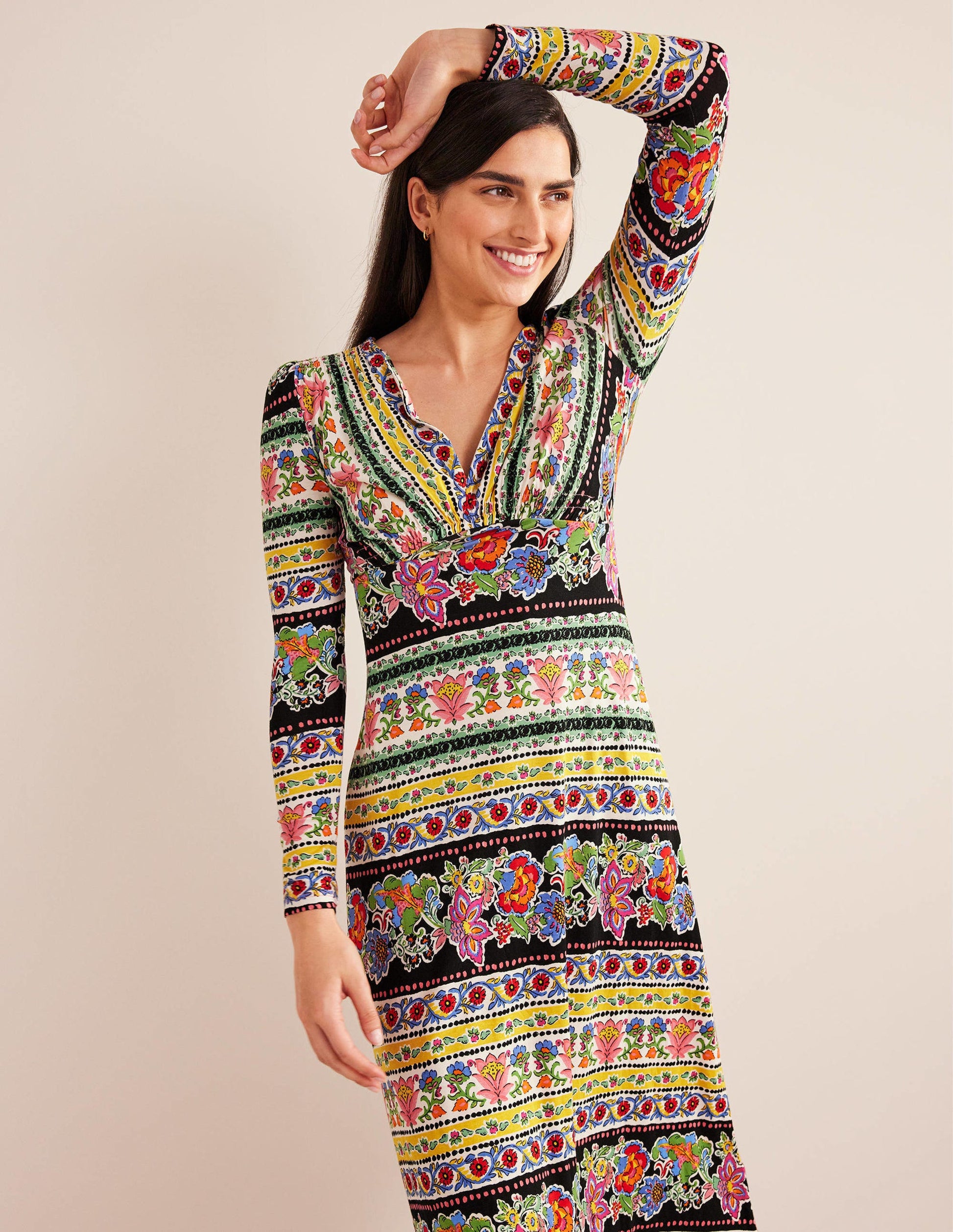 Jersey Midi Tea Dress-Multi, Carnation Bloom-4