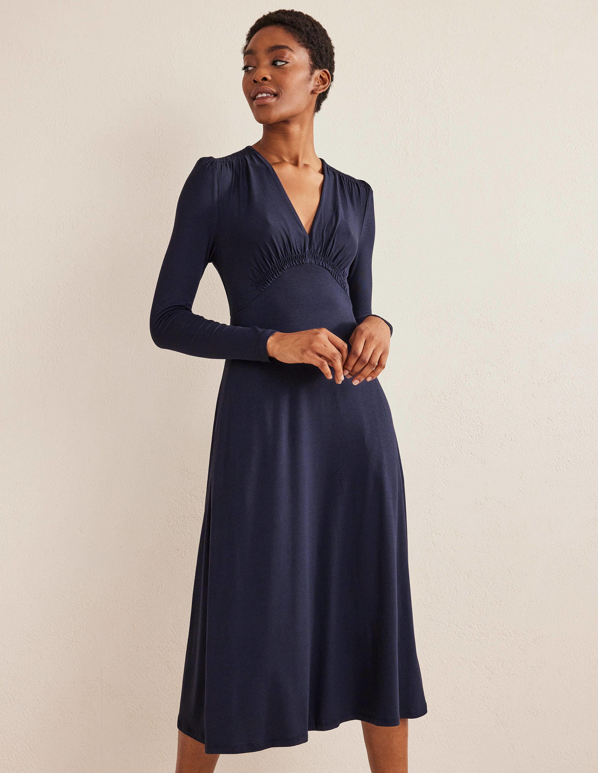 Jersey Midi Tea Dress-Navy - Image 1