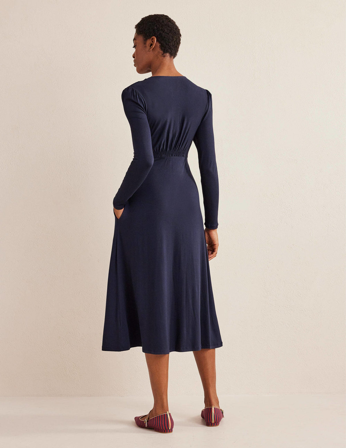 Jersey Midi Tea Dress-Navy-3