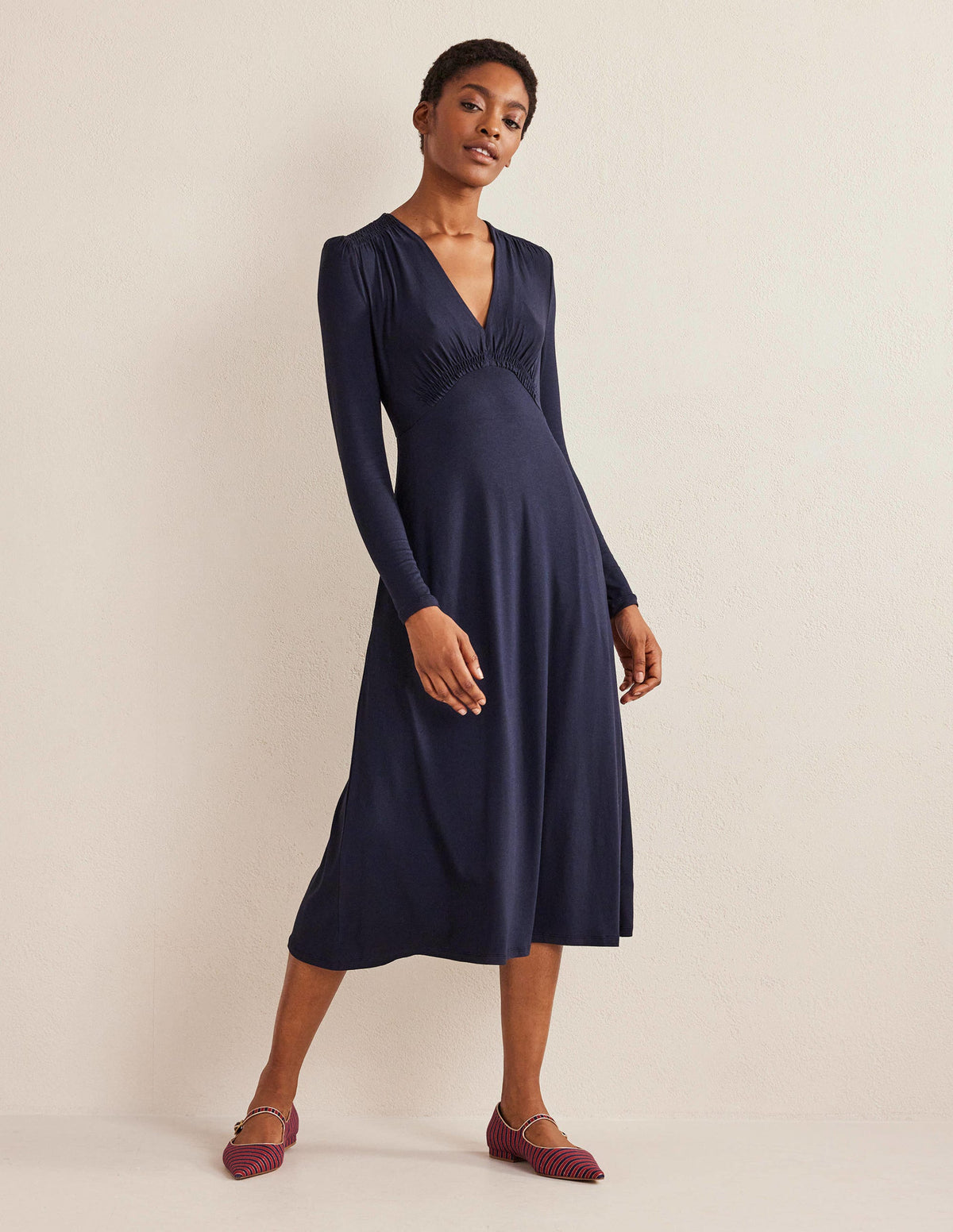 Jersey Midi Tea Dress-Navy - Image 4