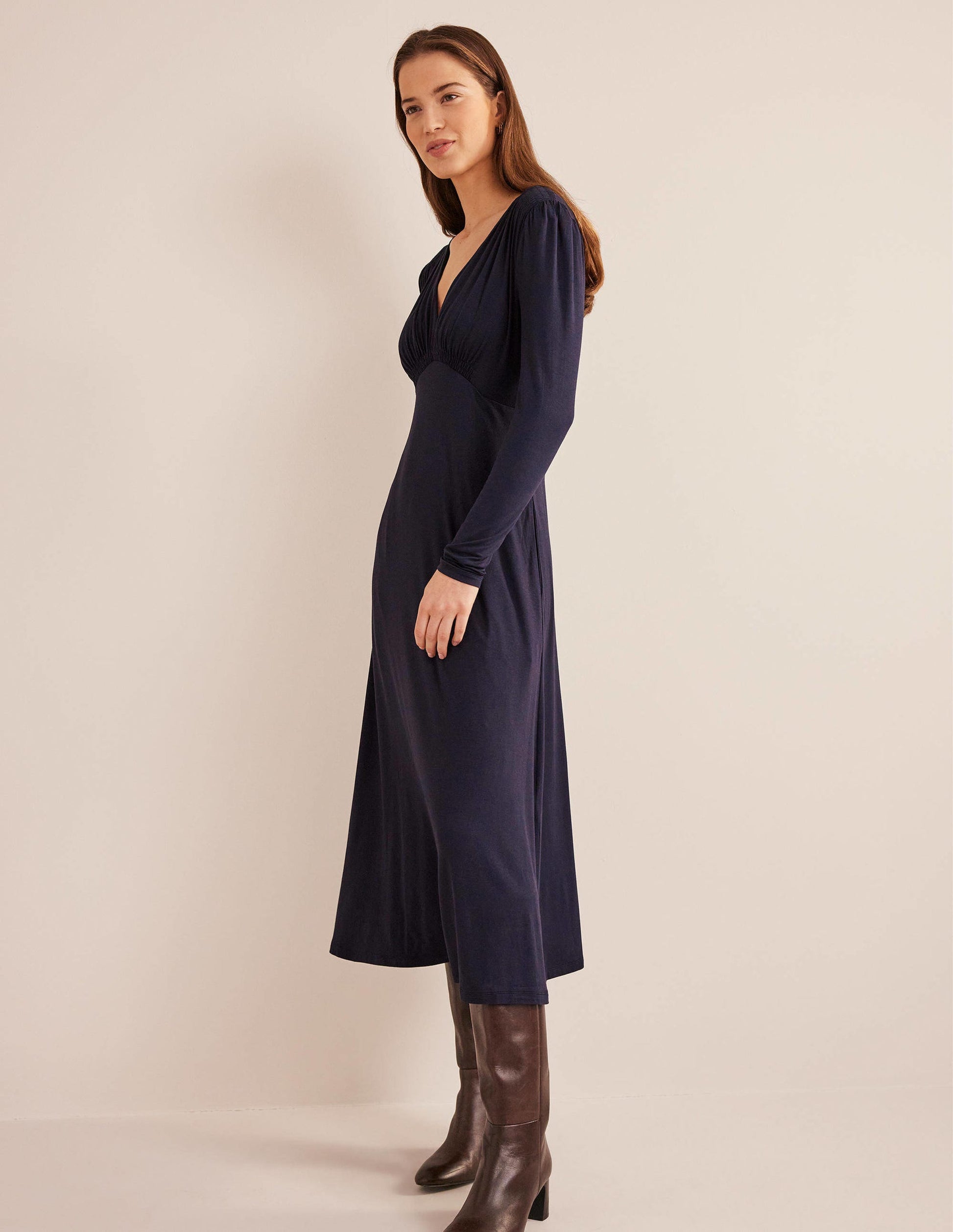 Jersey Midi Tea Dress-Navy-5