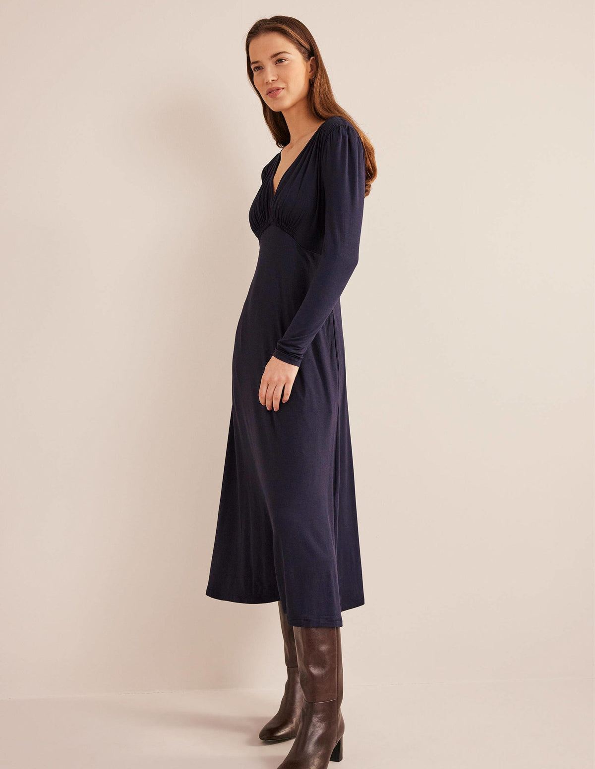 Jersey Midi Tea Dress-Navy - Image 5
