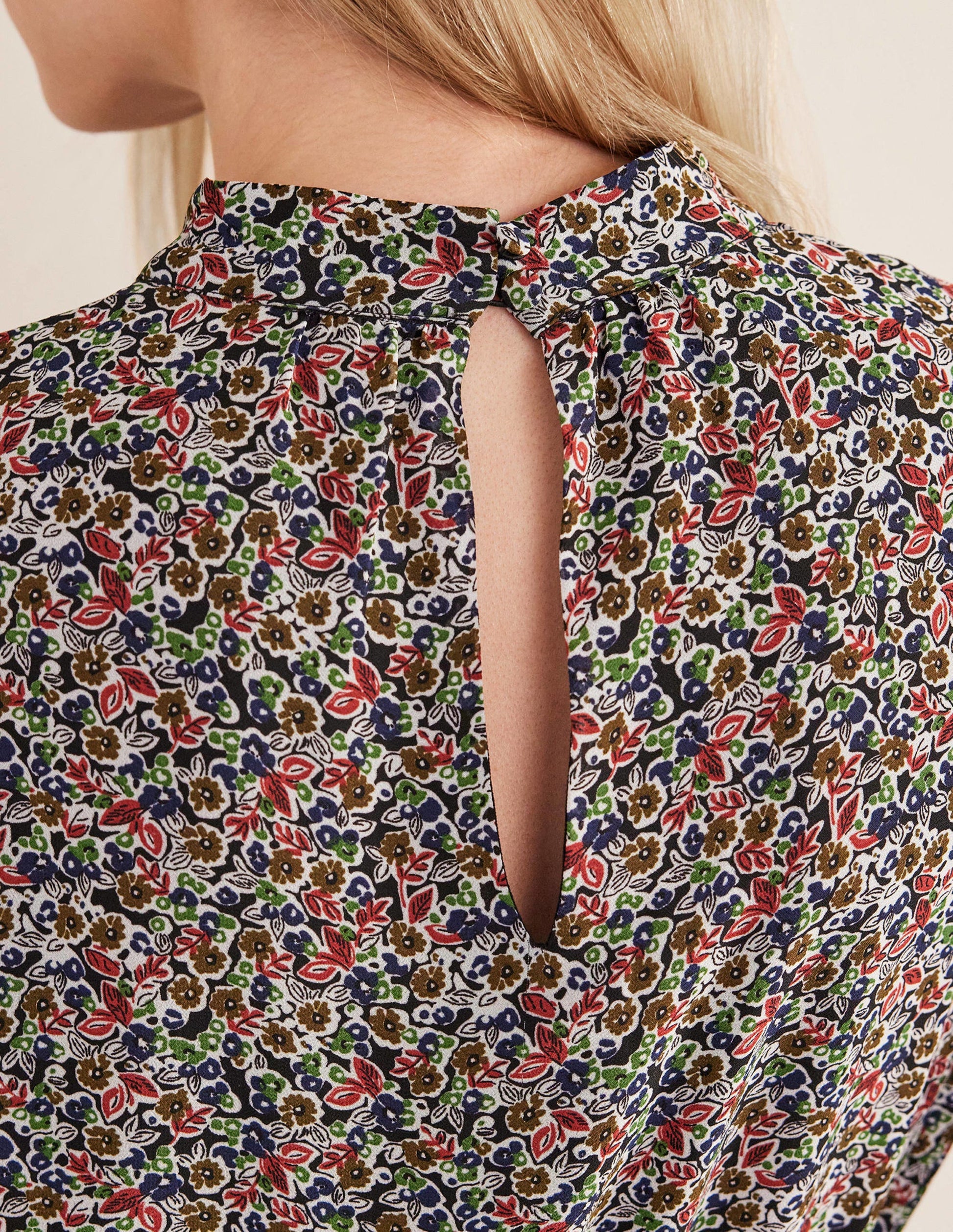 High Neck Flippy Mini Dress-Black, Petal Toile-2
