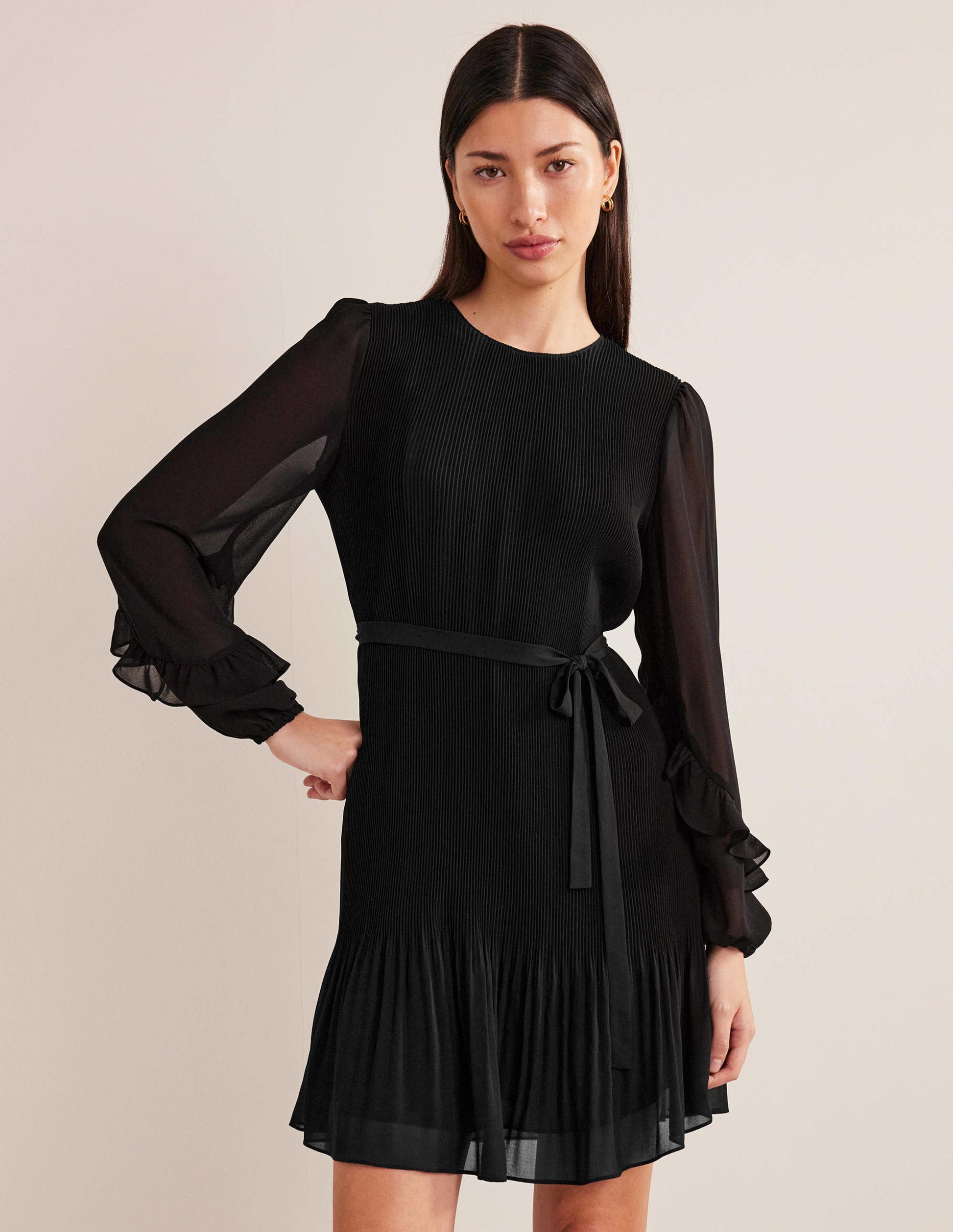 Plisse Mini Dress-Black-1