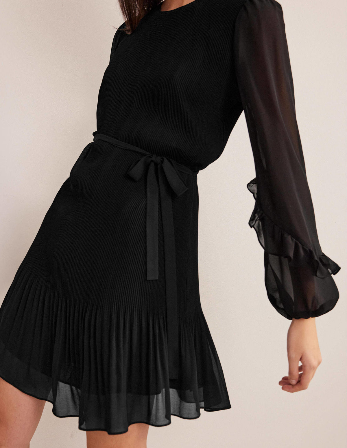 Plisse Mini Dress-Black-4