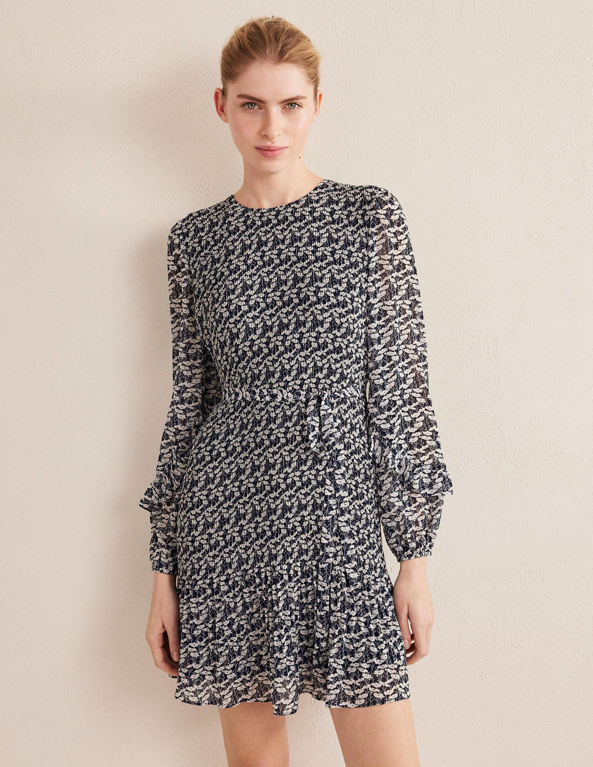 Plisse Mini Dress-French Navy, Poppy Vine - Image 1