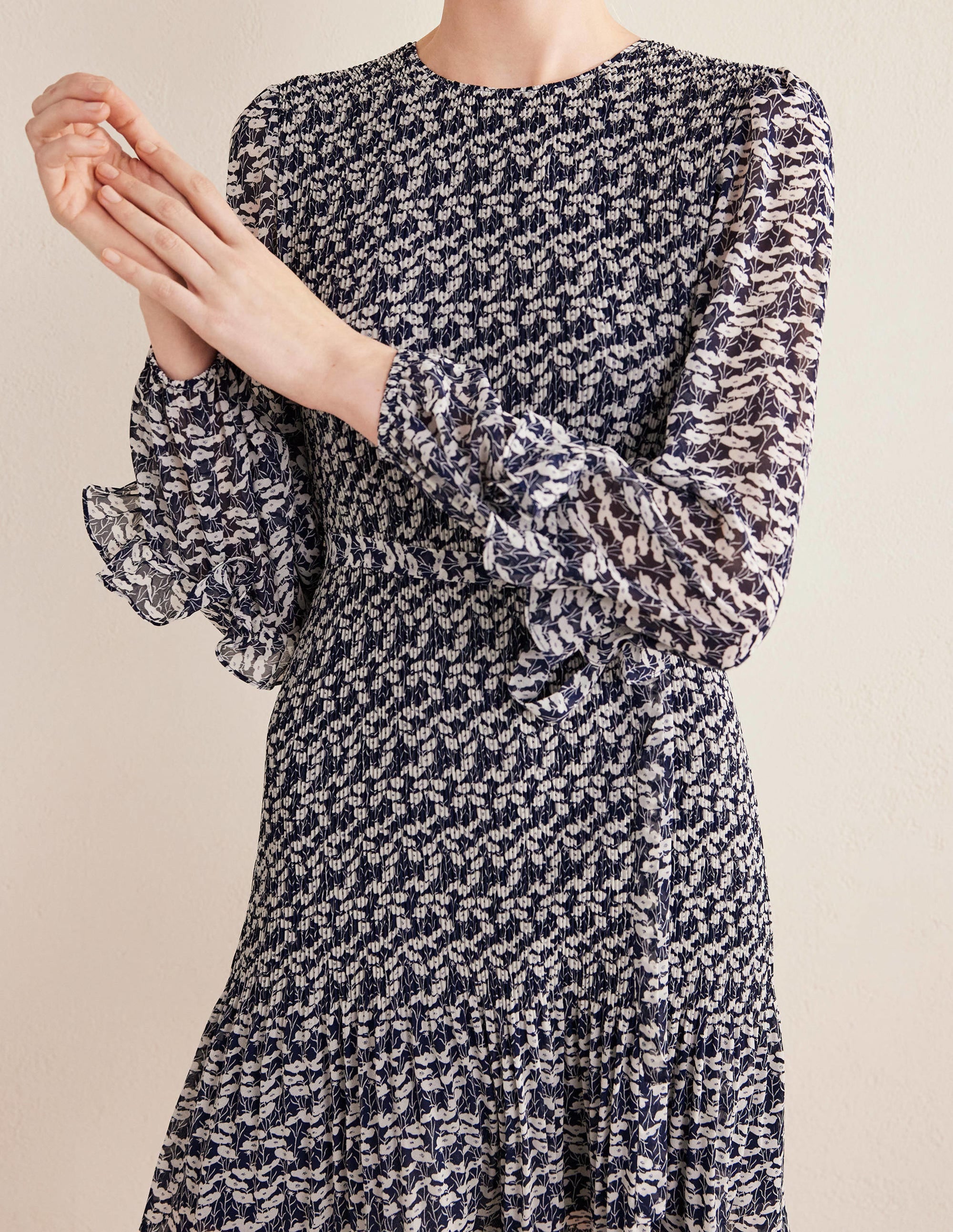 Plisse Mini Dress-French Navy, Poppy Vine - Image 2