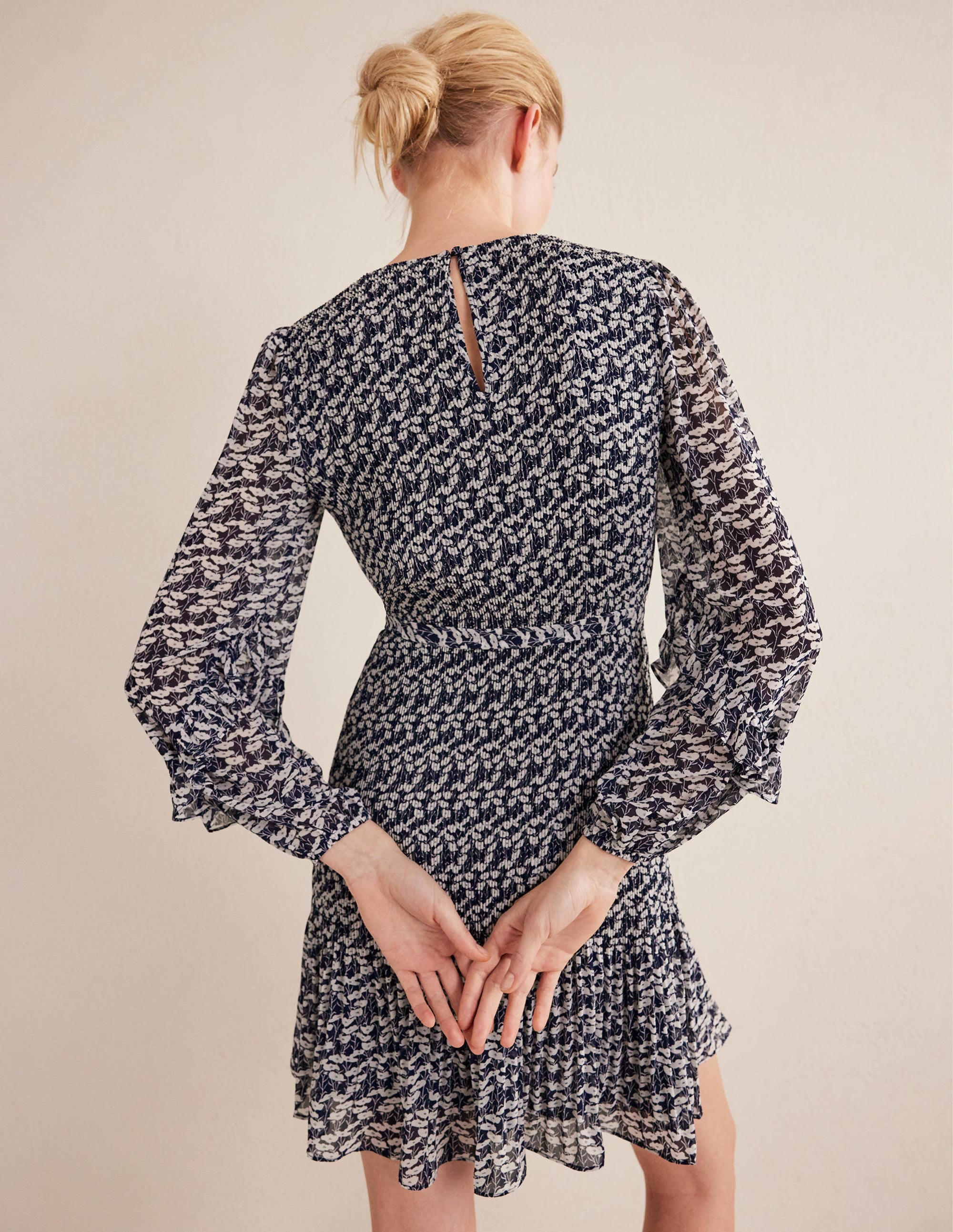 Plisse Mini Dress-French Navy, Poppy Vine - Image 3