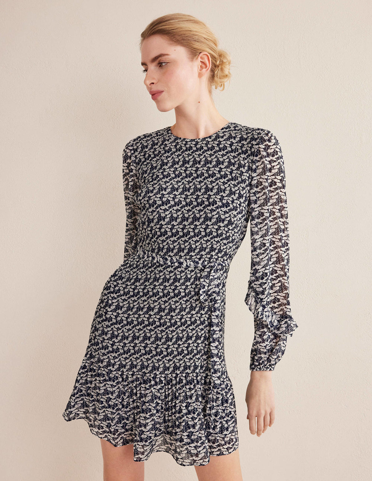 Plisse Mini Dress-French Navy, Poppy Vine - Image 5
