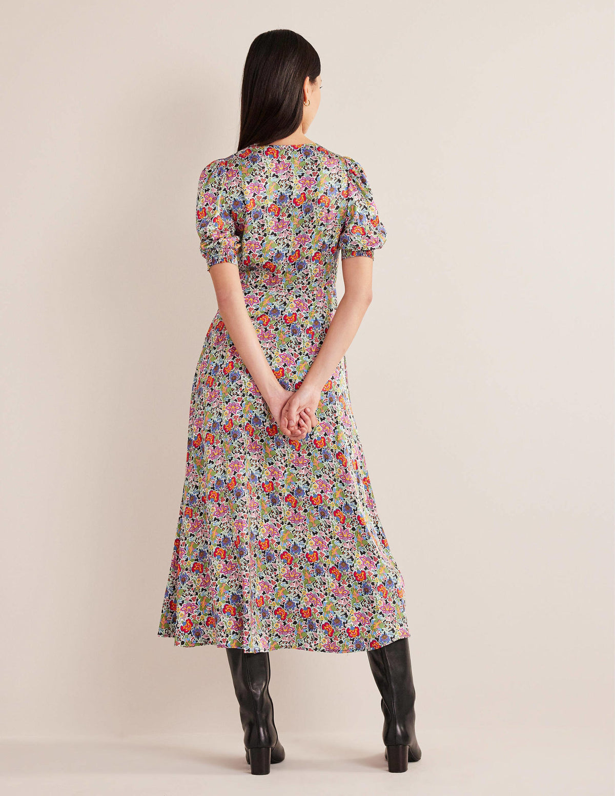 Satin Midi Tea Dress-Multi, Carnation Garden-3