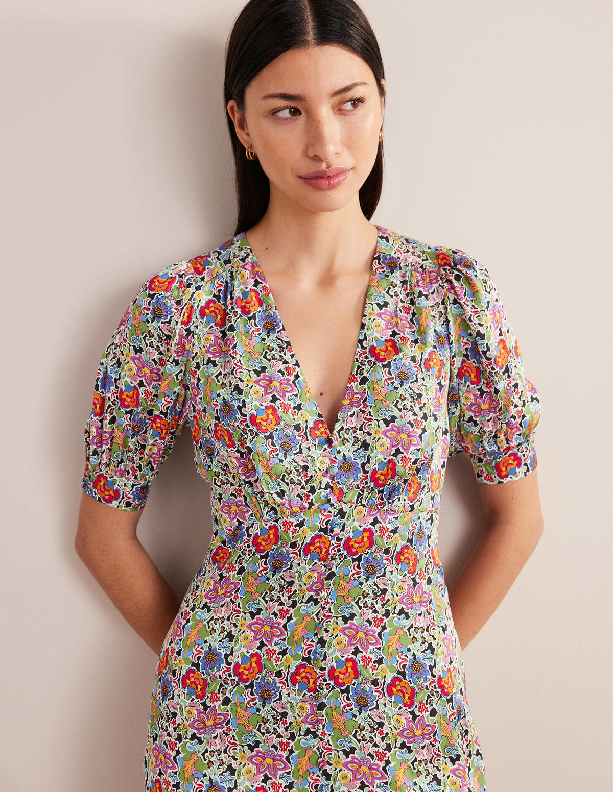 Satin Midi Tea Dress-Multi, Carnation Garden-4