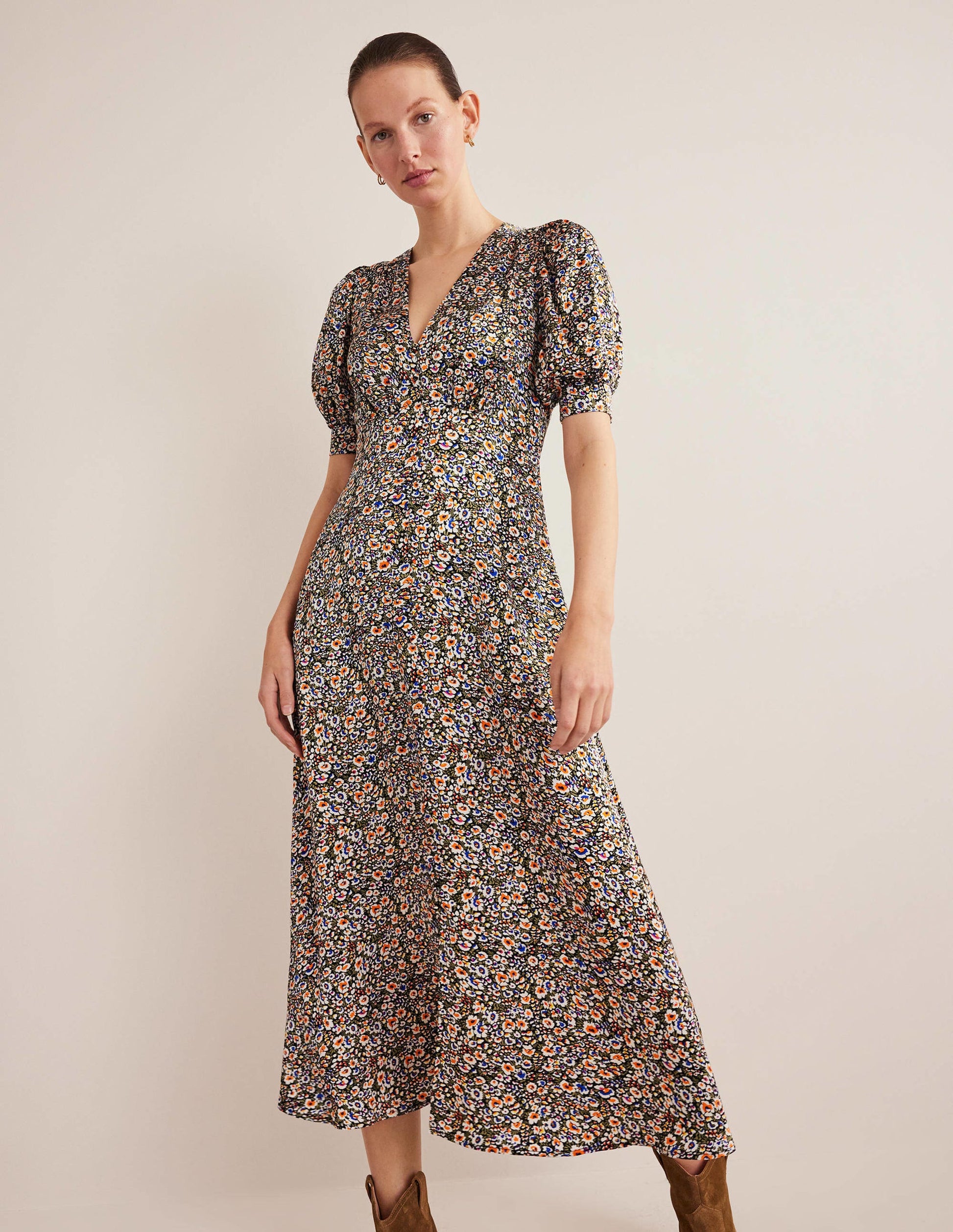 Satin Midi Tea Dress-Multi, Eden Bloom-1