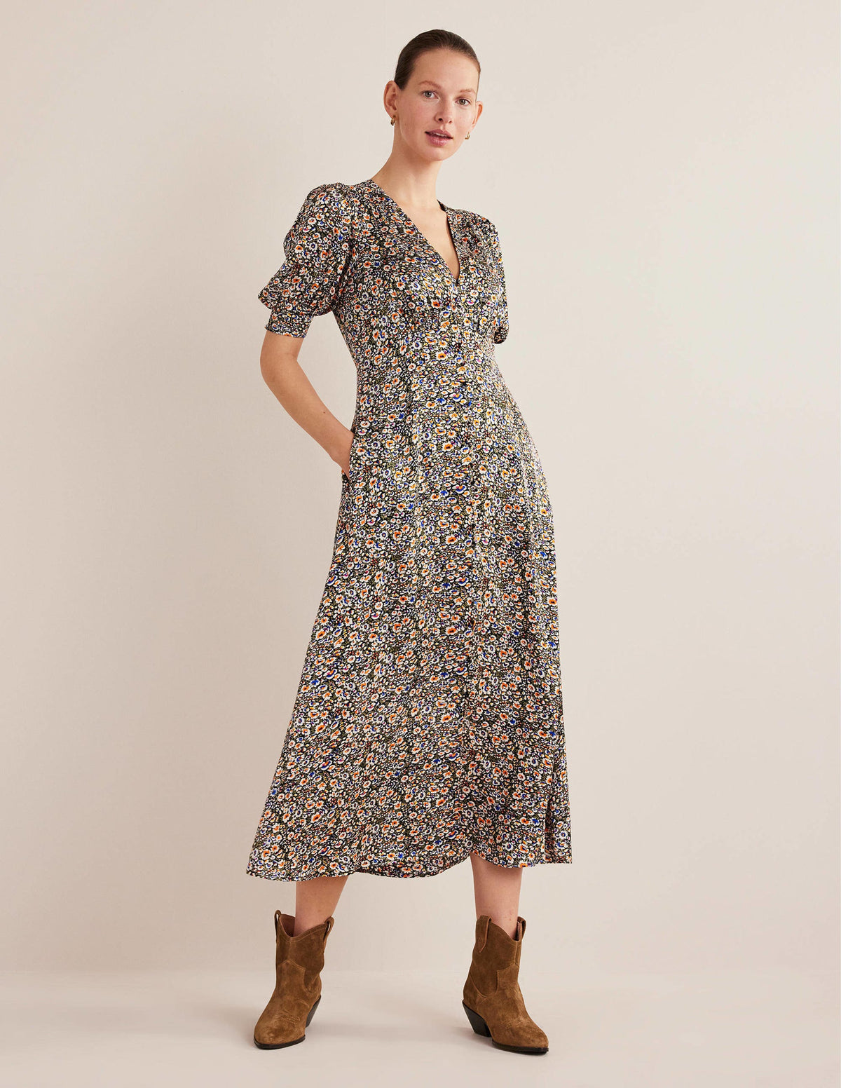 Satin Midi Tea Dress-Multi, Eden Bloom-5