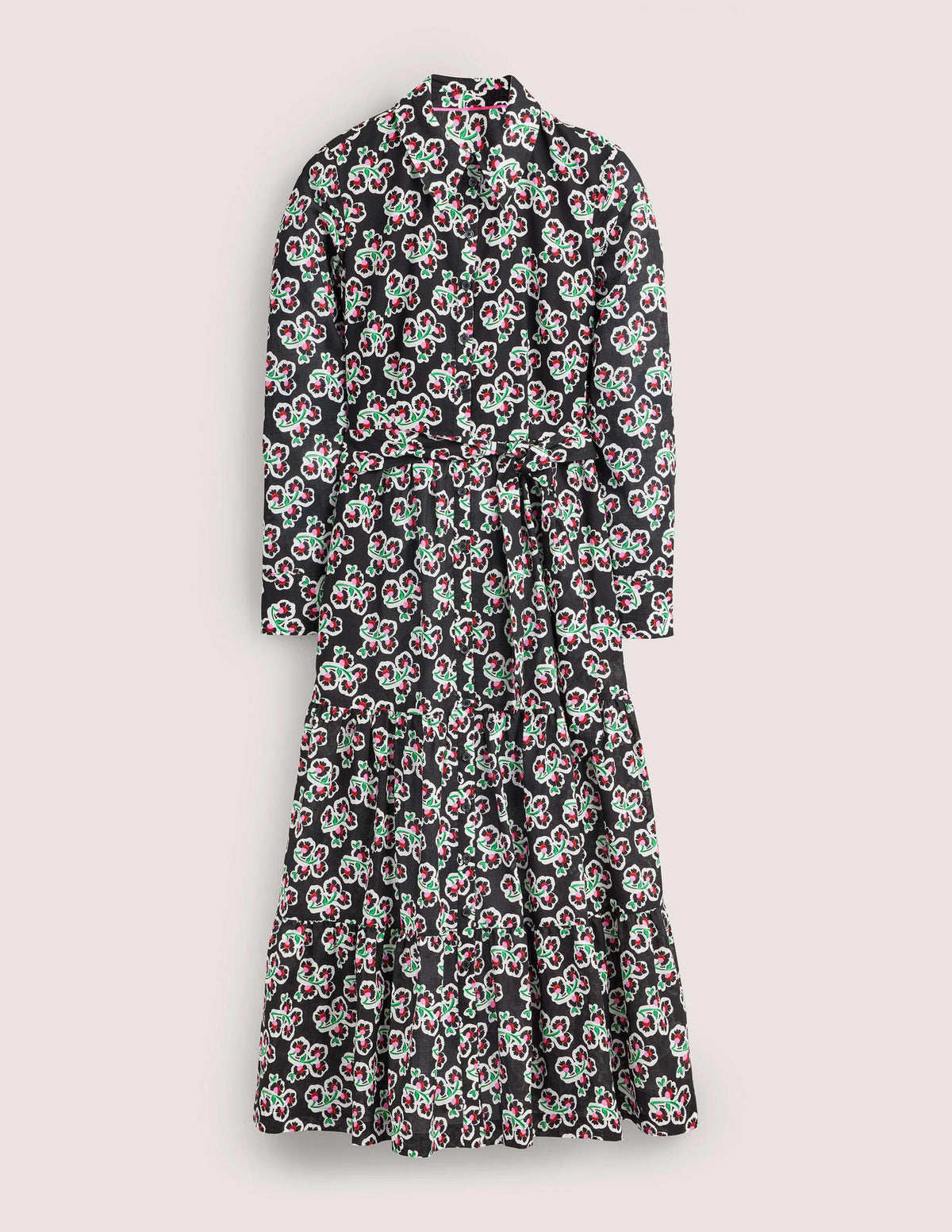 Flo Cotton Midi Shirt Dress-Black, Petal Blossom - Image 6