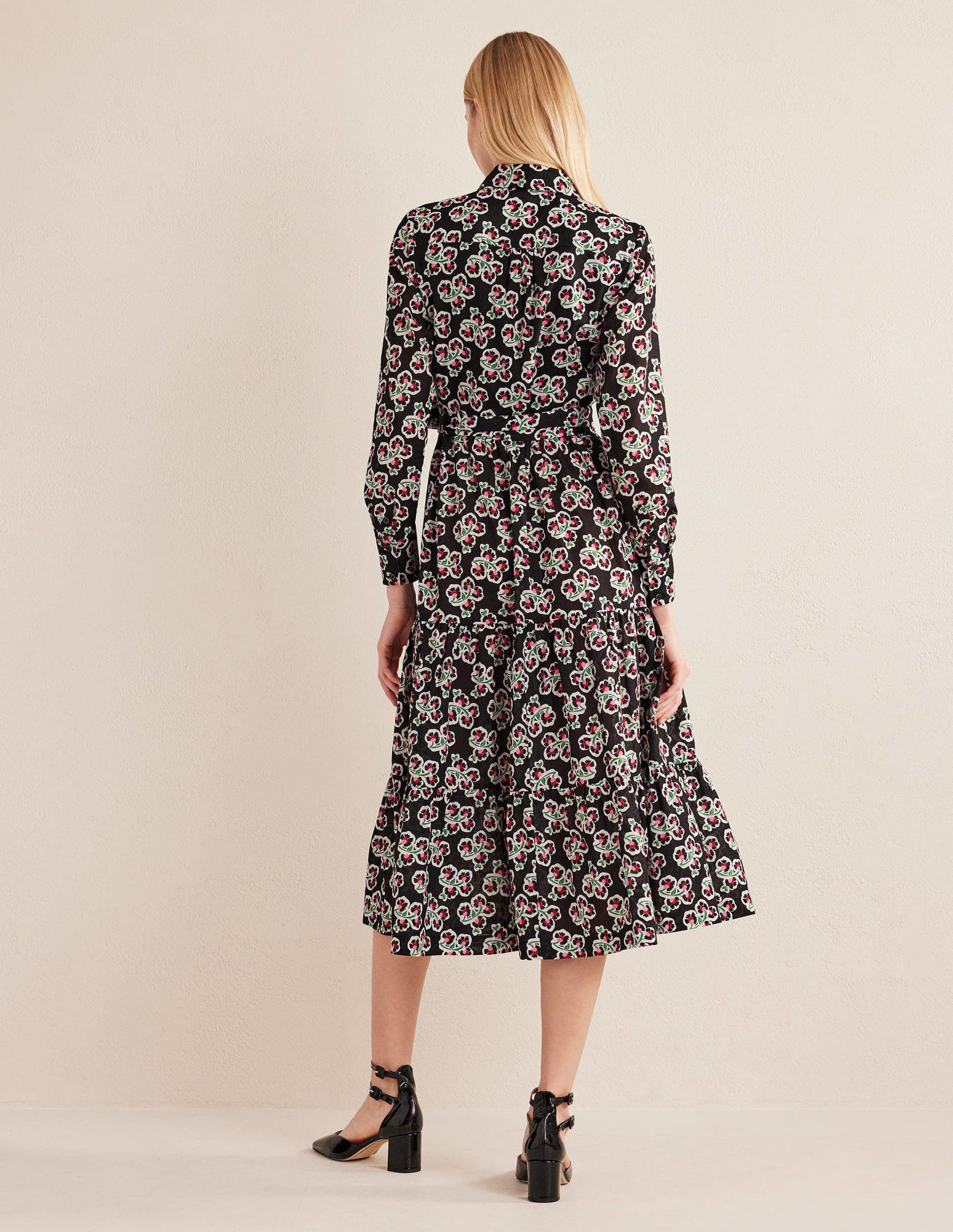 Flo Cotton Midi Shirt Dress-Black, Petal Blossom-3
