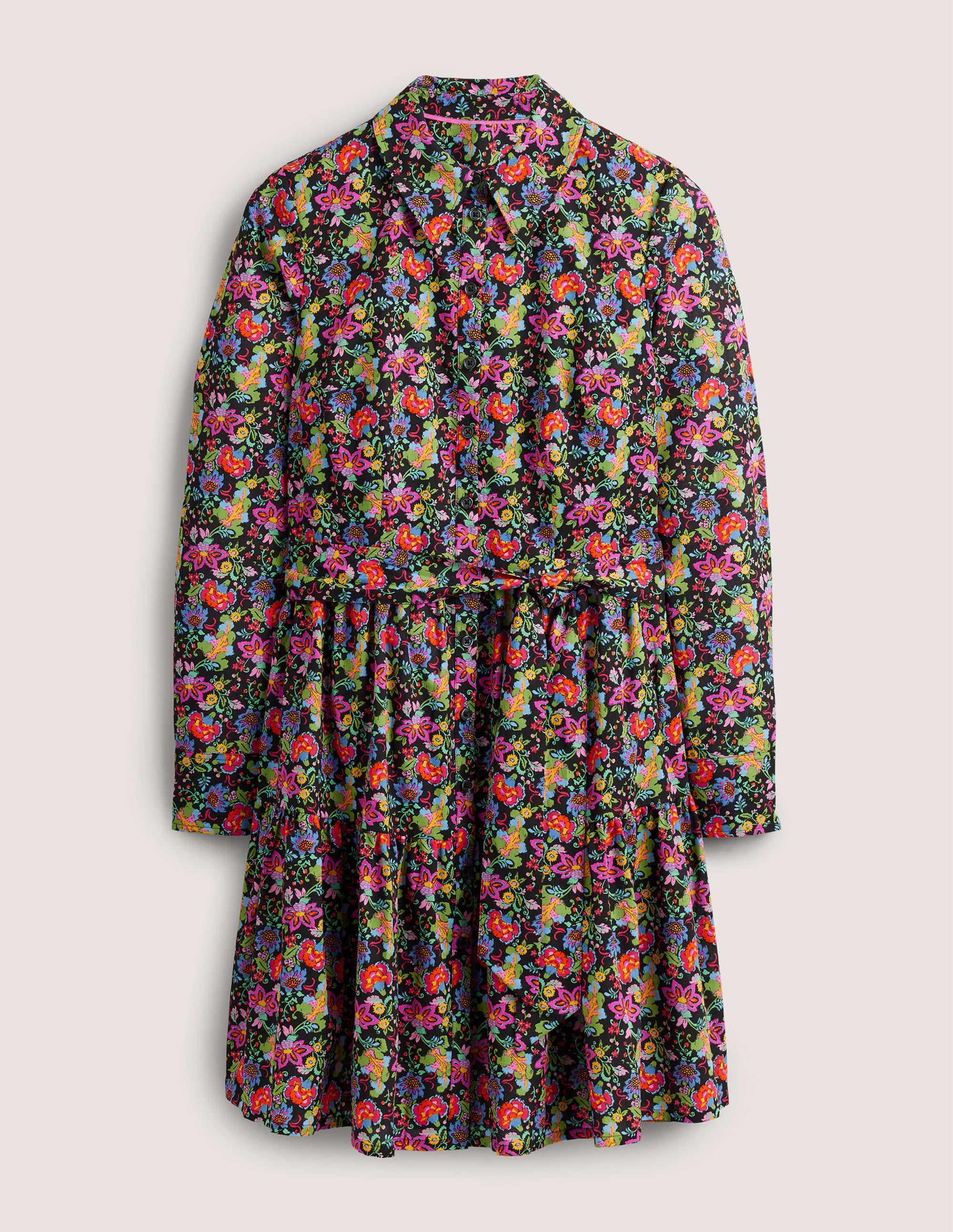 Tiered Cotton Mini Shirt Dress-Black, Carnation Garden - Image 6