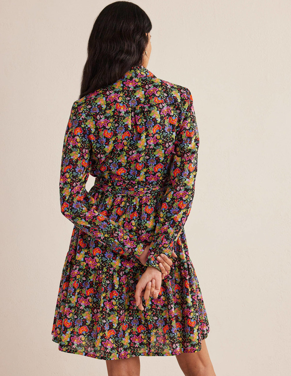 Tiered Cotton Mini Shirt Dress-Black, Carnation Garden - Image 3