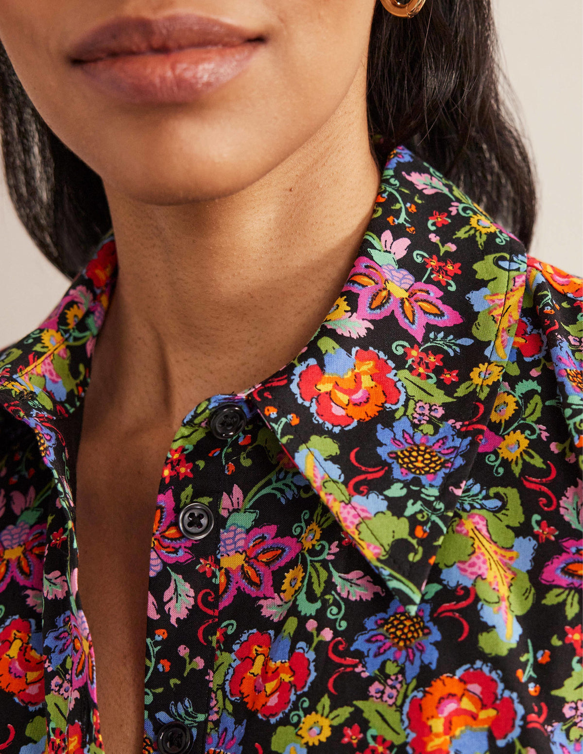 Tiered Cotton Mini Shirt Dress-Black, Carnation Garden - Image 5