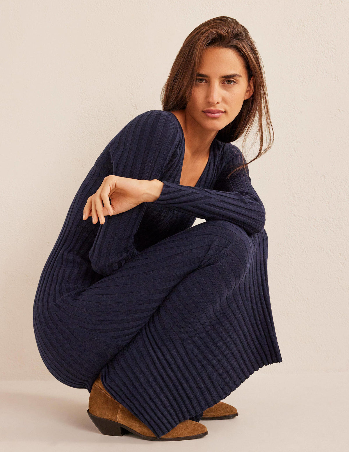 Ribbed Knitted Maxi Dress-Navy - Image 5