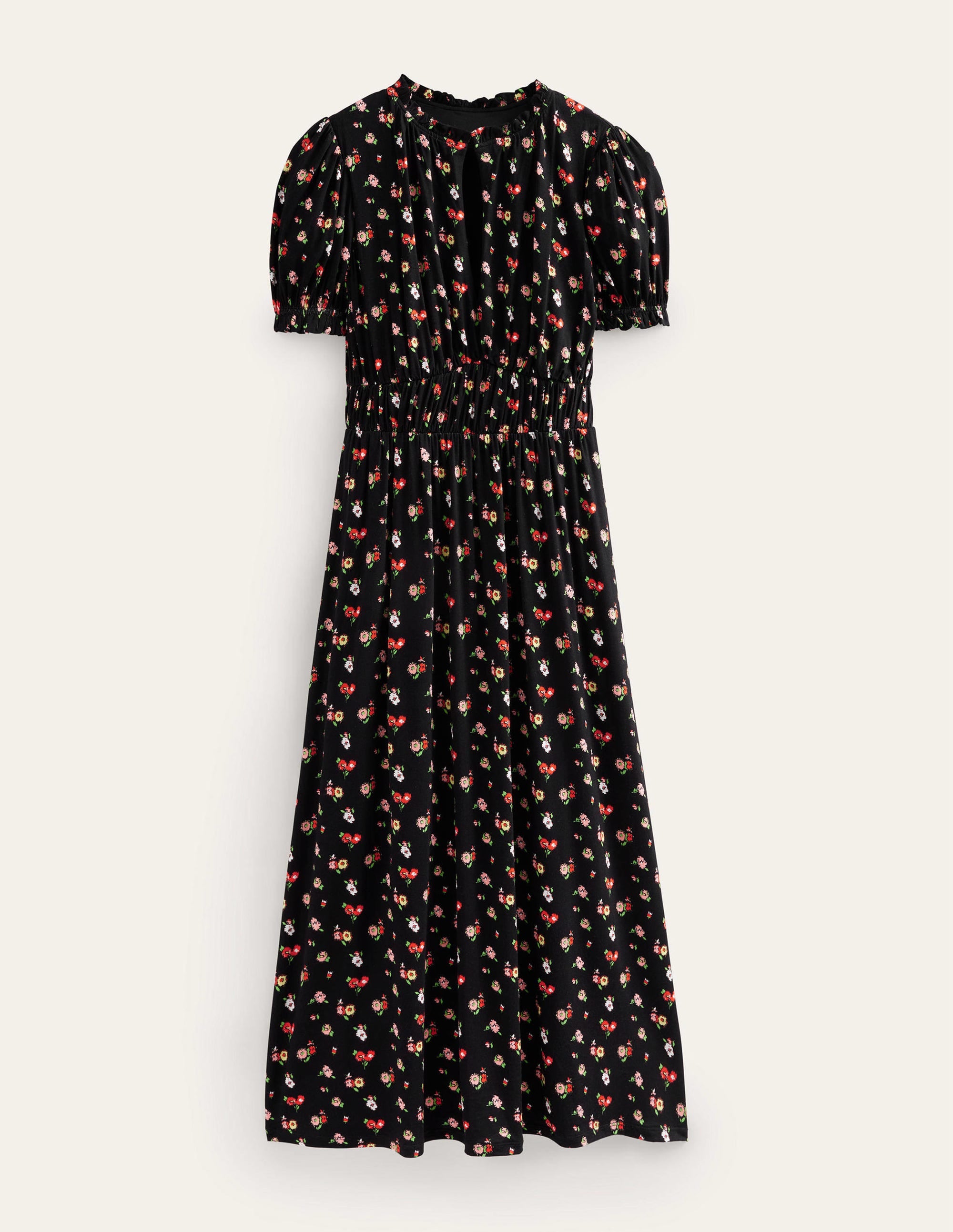 Rosanna Jersey Midi Tea Dress-Black, Dainty Sprig - Image 5