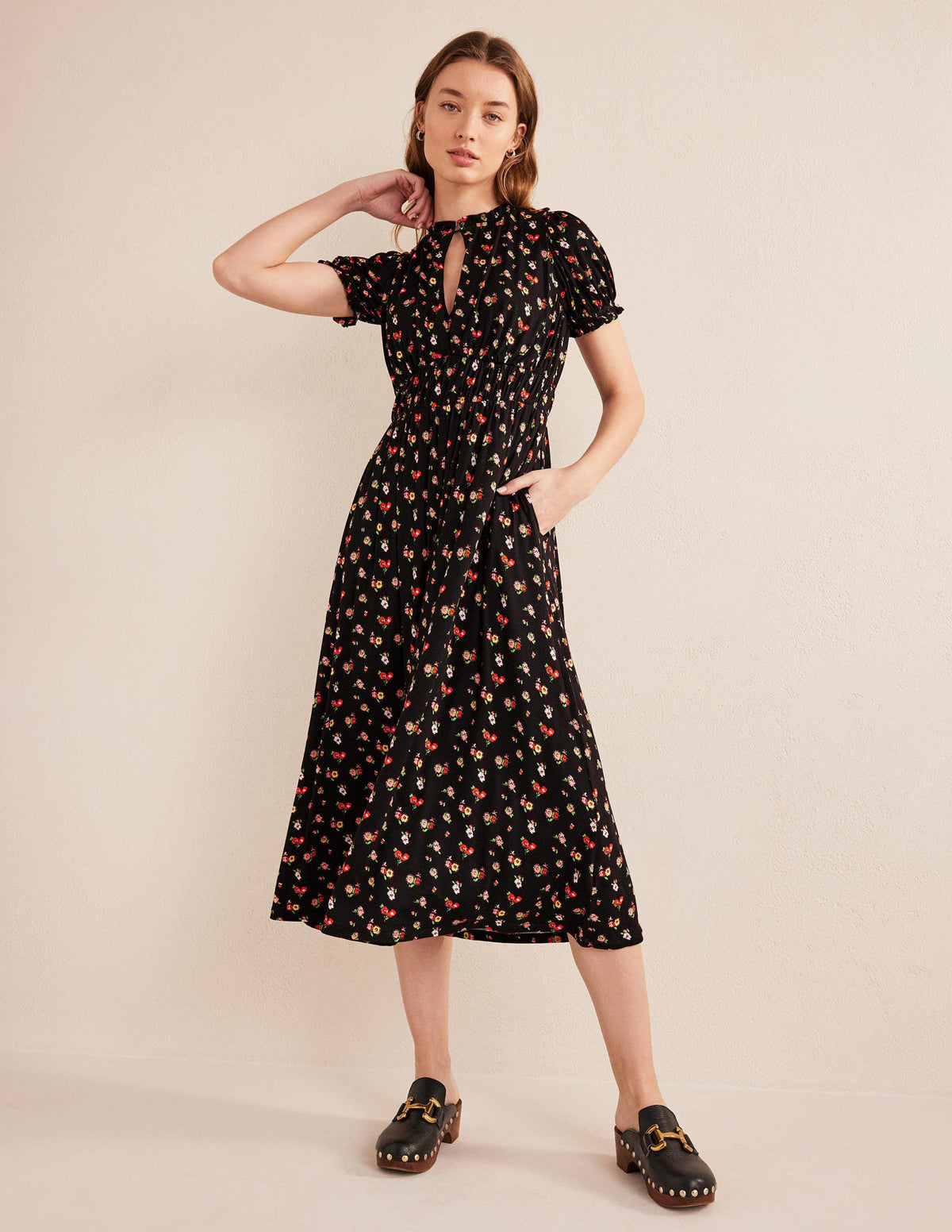 Rosanna Jersey Midi Tea Dress-Black, Dainty Sprig - Image 4