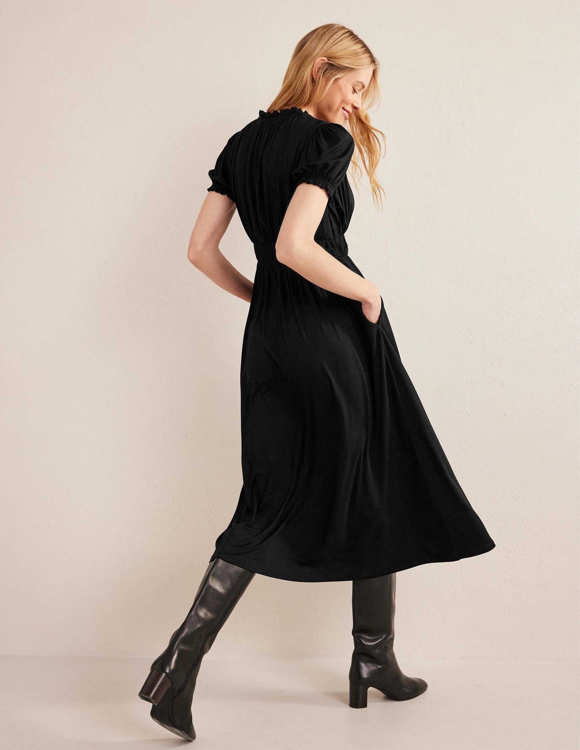 Rosanna Jersey Midi Tea Dress-Black-3