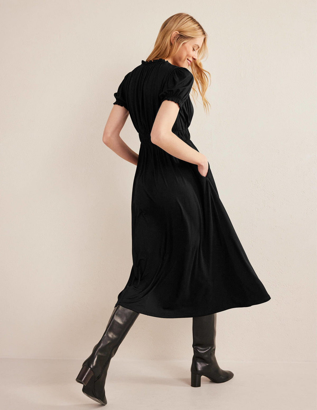 Rosanna Jersey Midi Tea Dress-Black - Image 3