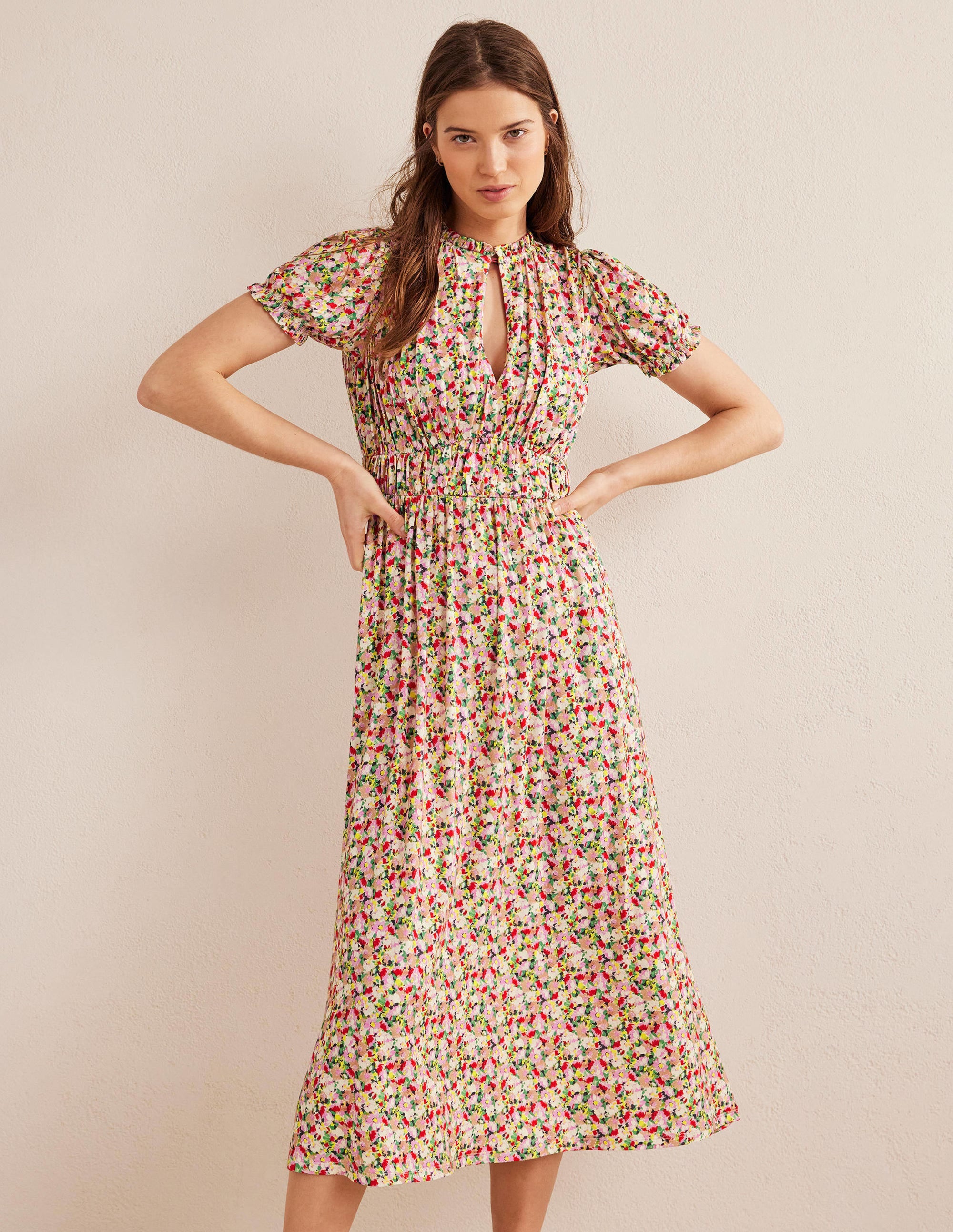 Rosanna Jersey Midi Tea Dress-Multi, Painterly Floret - Image 1