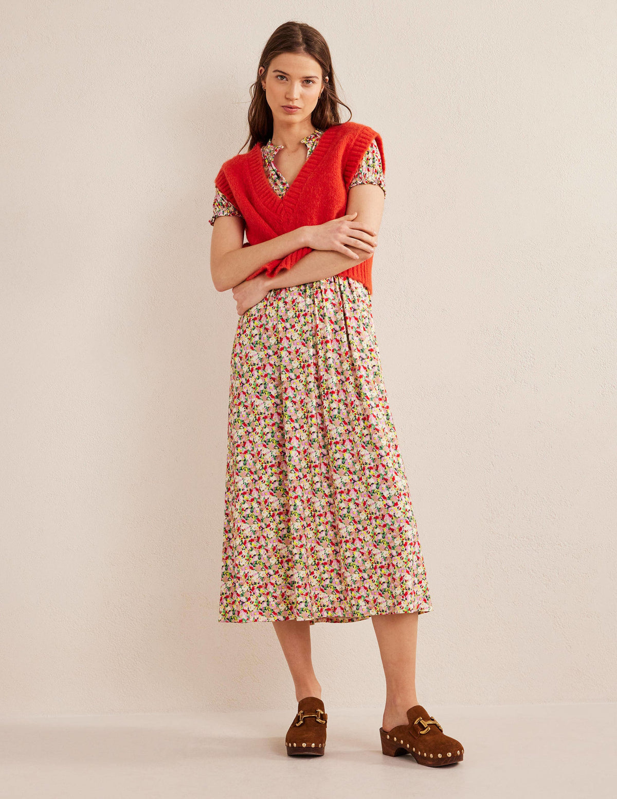 Rosanna Jersey Midi Tea Dress-Multi, Painterly Floret-4