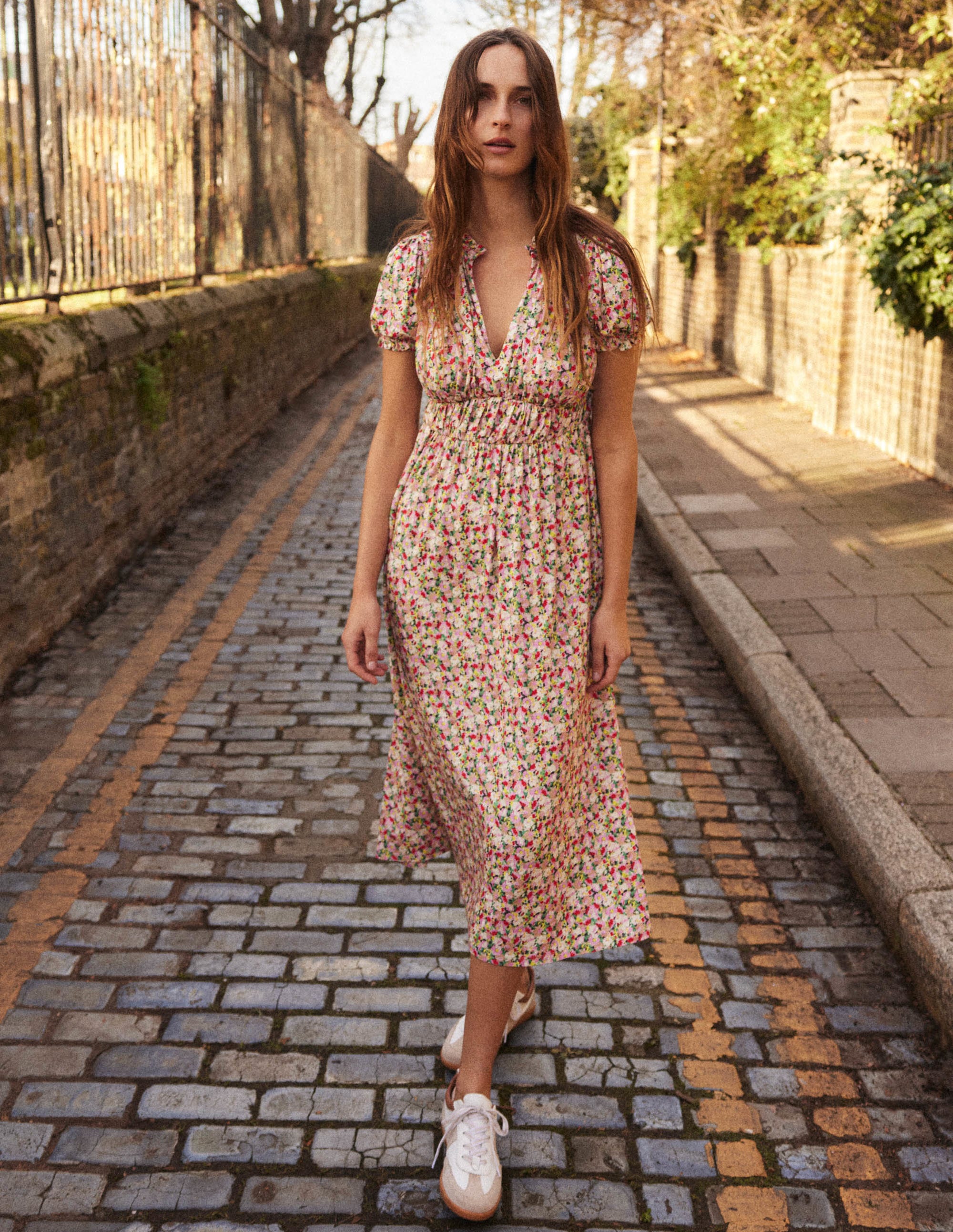 Rosanna Jersey Midi Tea Dress-Multi, Painterly Floret - Image 6