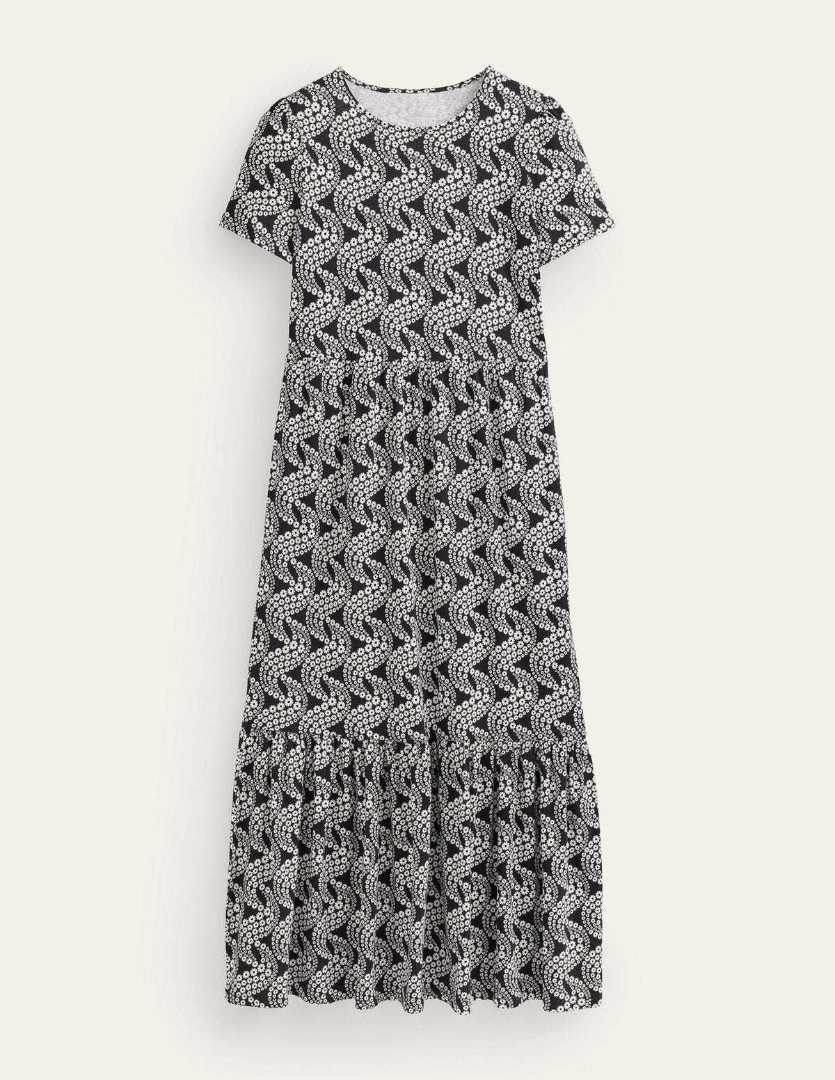 Emma Tiered Jersey Midi Dress-Black, Daisy Swirl - Image 5